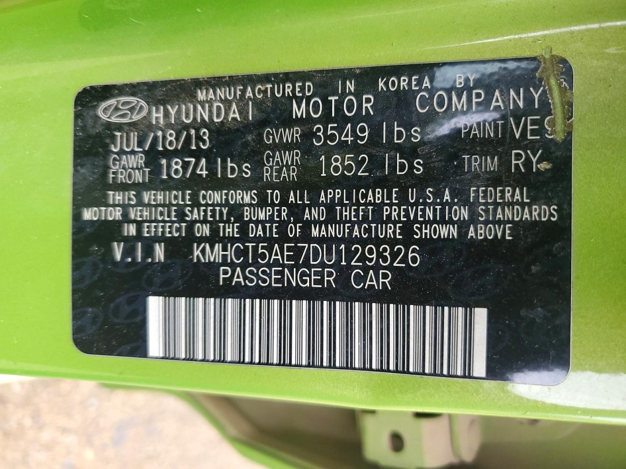 2013 Hyundai Accent Gs Green vin: KMHCT5AE7DU129326