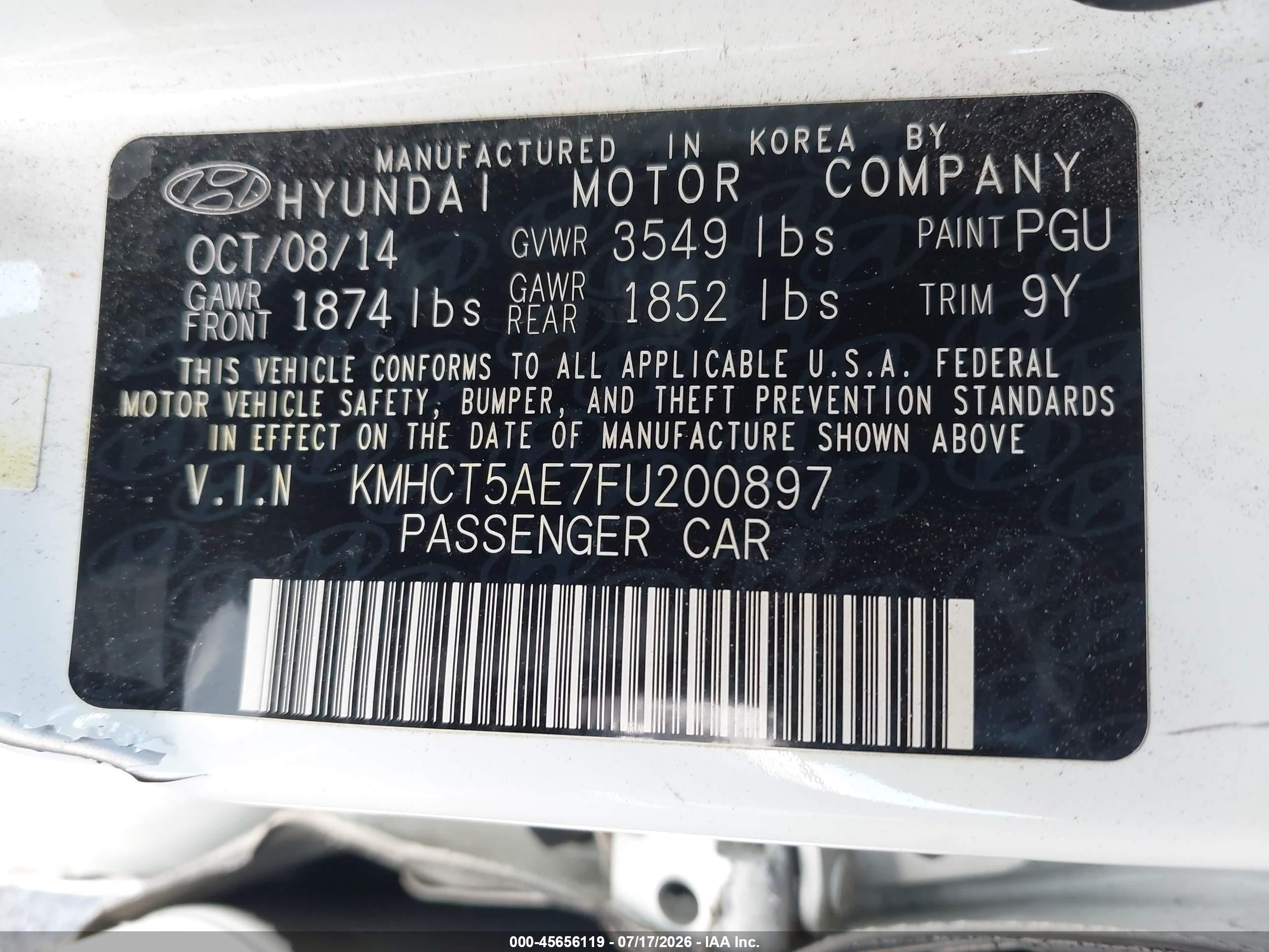 2015 Hyundai Accent Gs White vin: KMHCT5AE7FU200897
