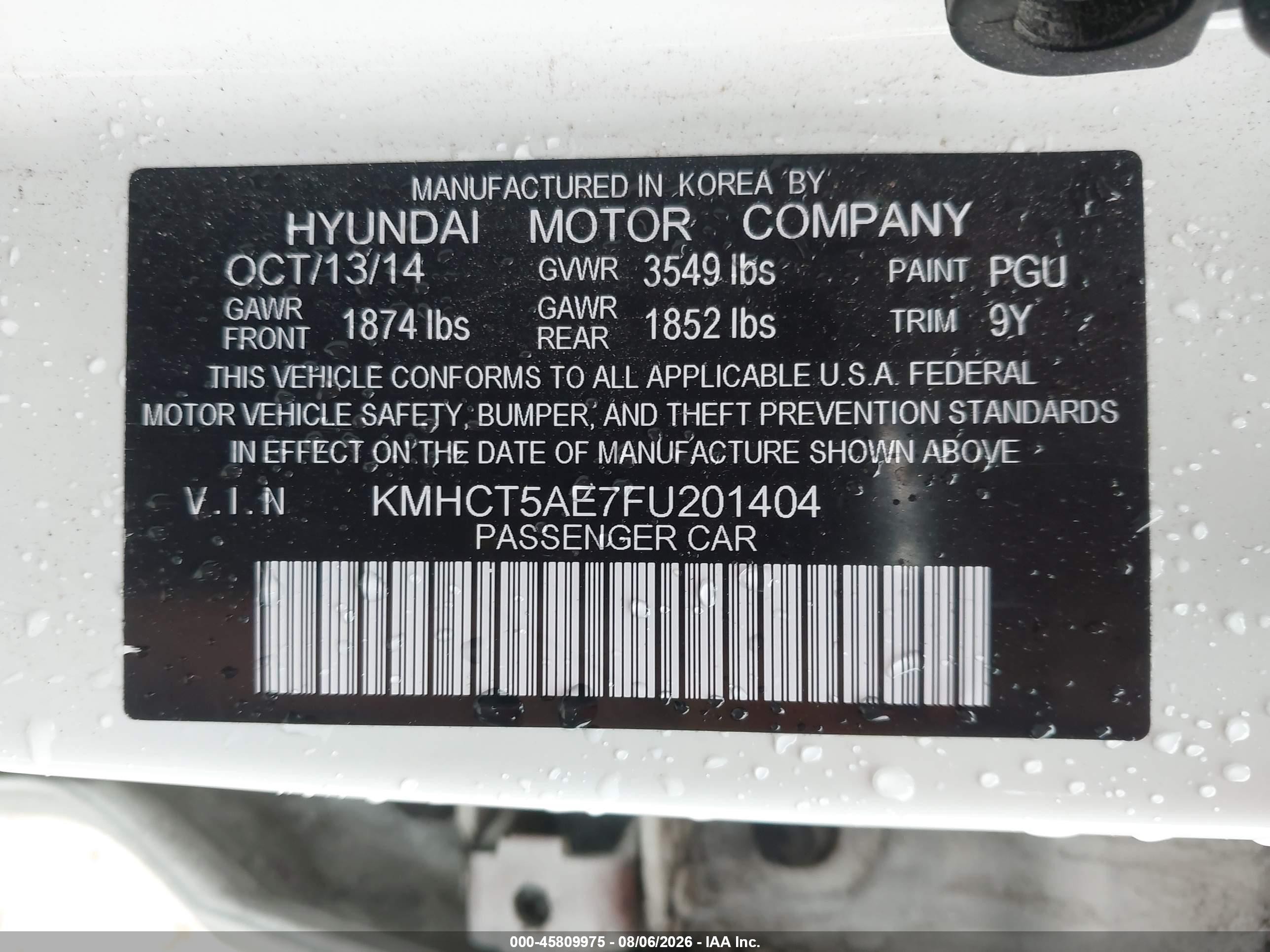 2015 Hyundai Accent Gs White vin: KMHCT5AE7FU201404