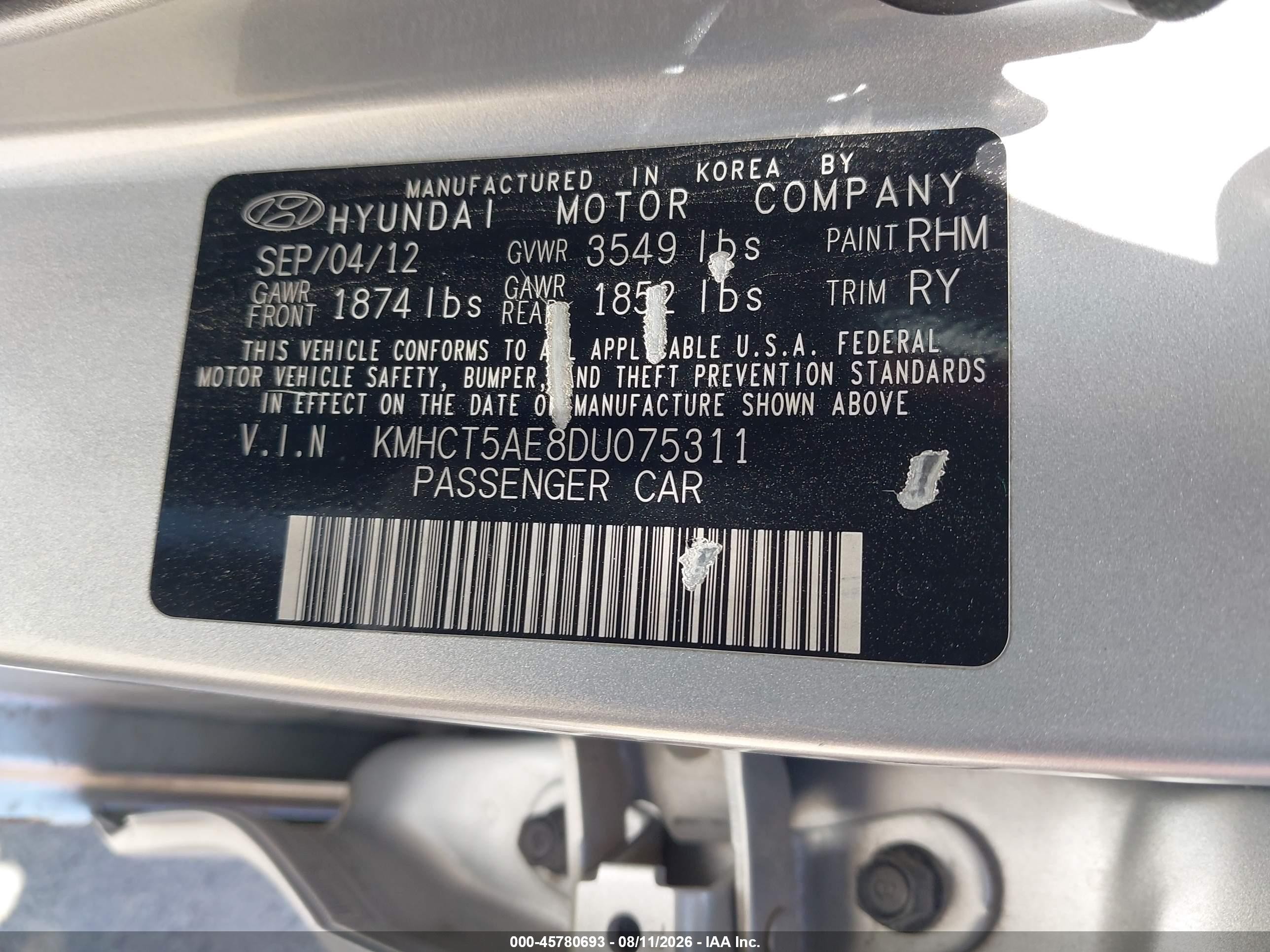 2013 Hyundai Accent Gs Silver vin: KMHCT5AE8DU075311