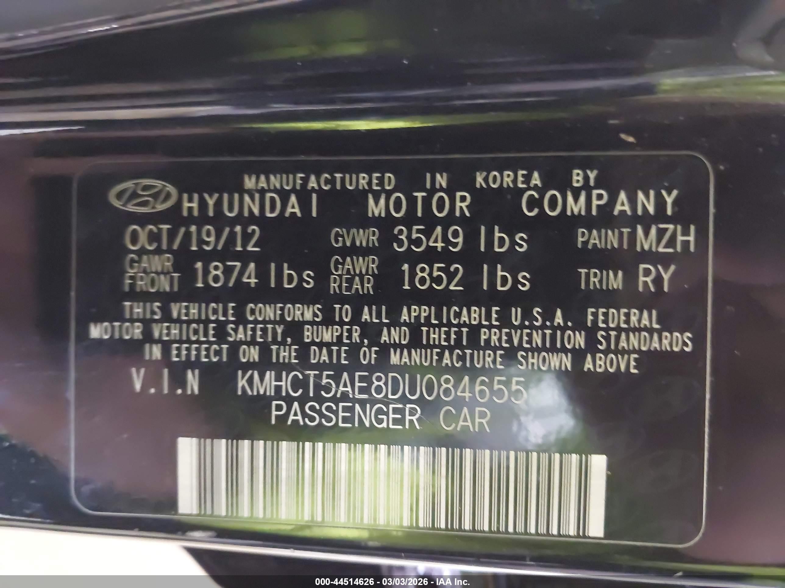 2013 Hyundai Accent Gs Black vin: KMHCT5AE8DU084655