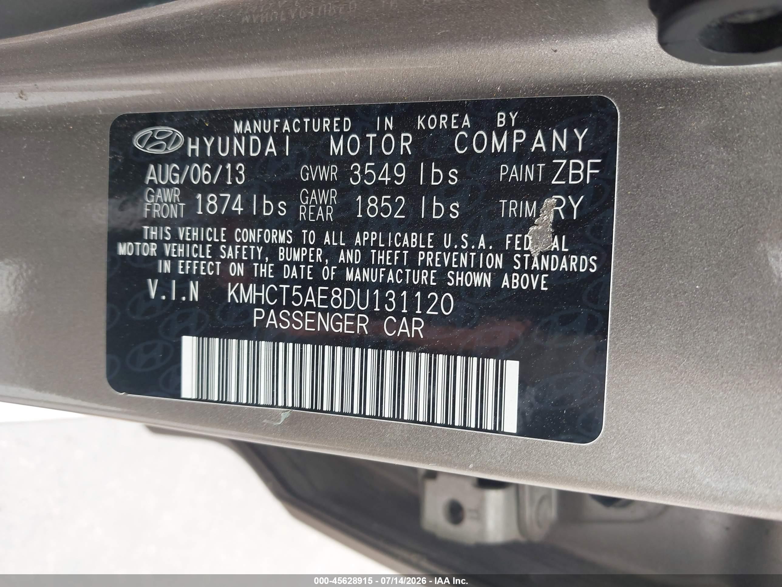 2013 Hyundai Accent Gs Brown vin: KMHCT5AE8DU131120