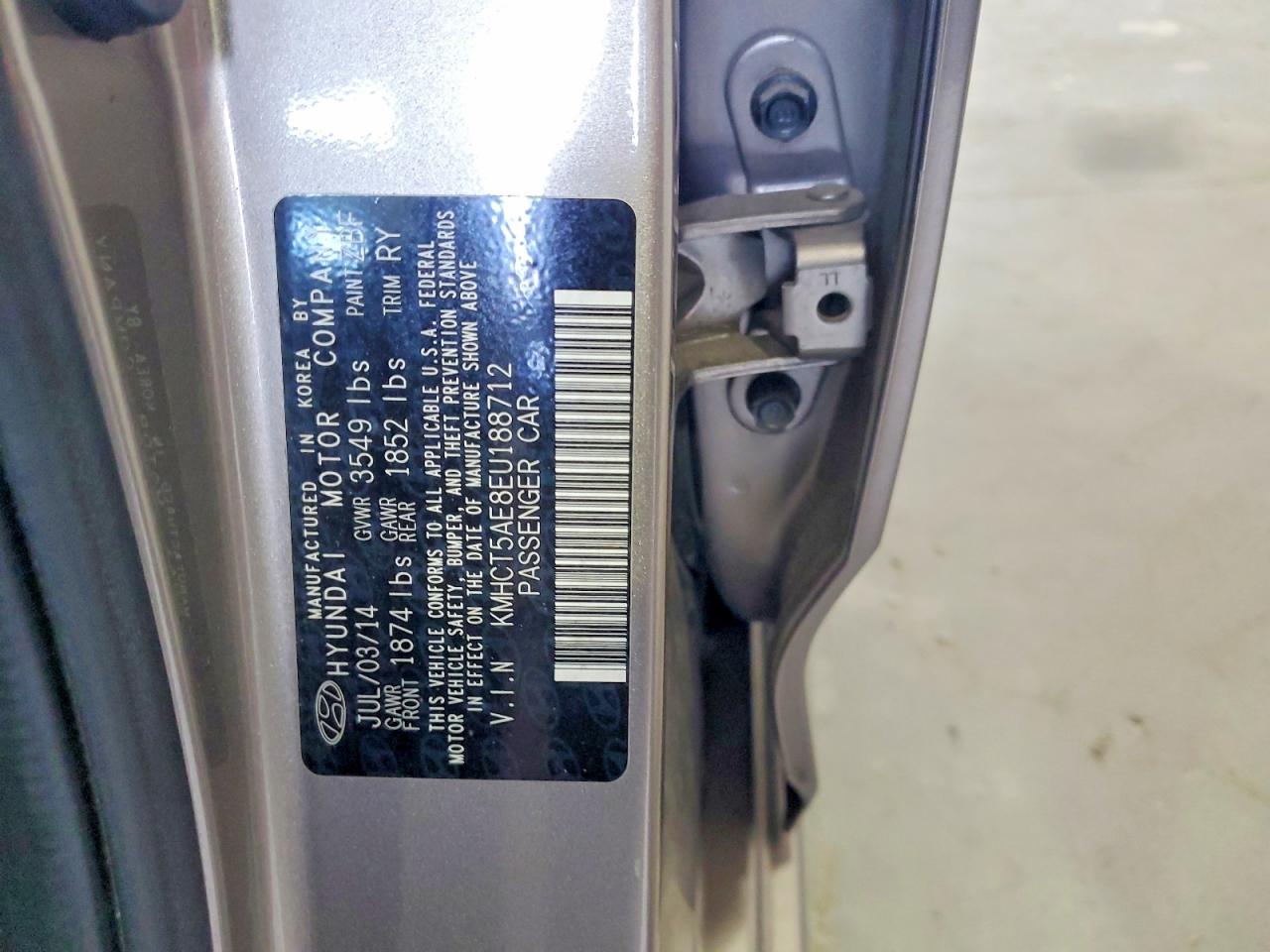 2014 Hyundai Accent Gs Tan vin: KMHCT5AE8EU188712
