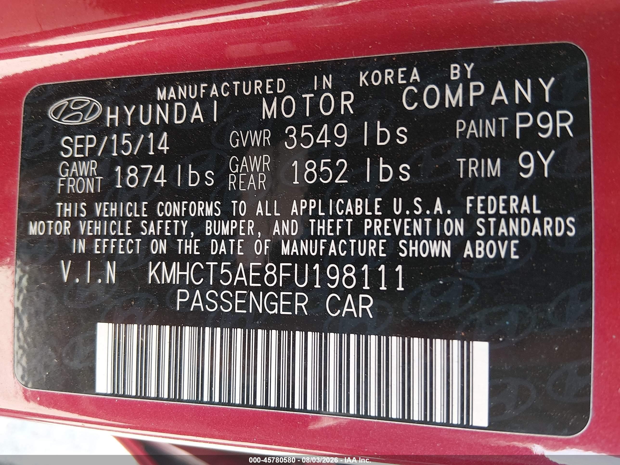 2015 Hyundai Accent Gs Red vin: KMHCT5AE8FU198111