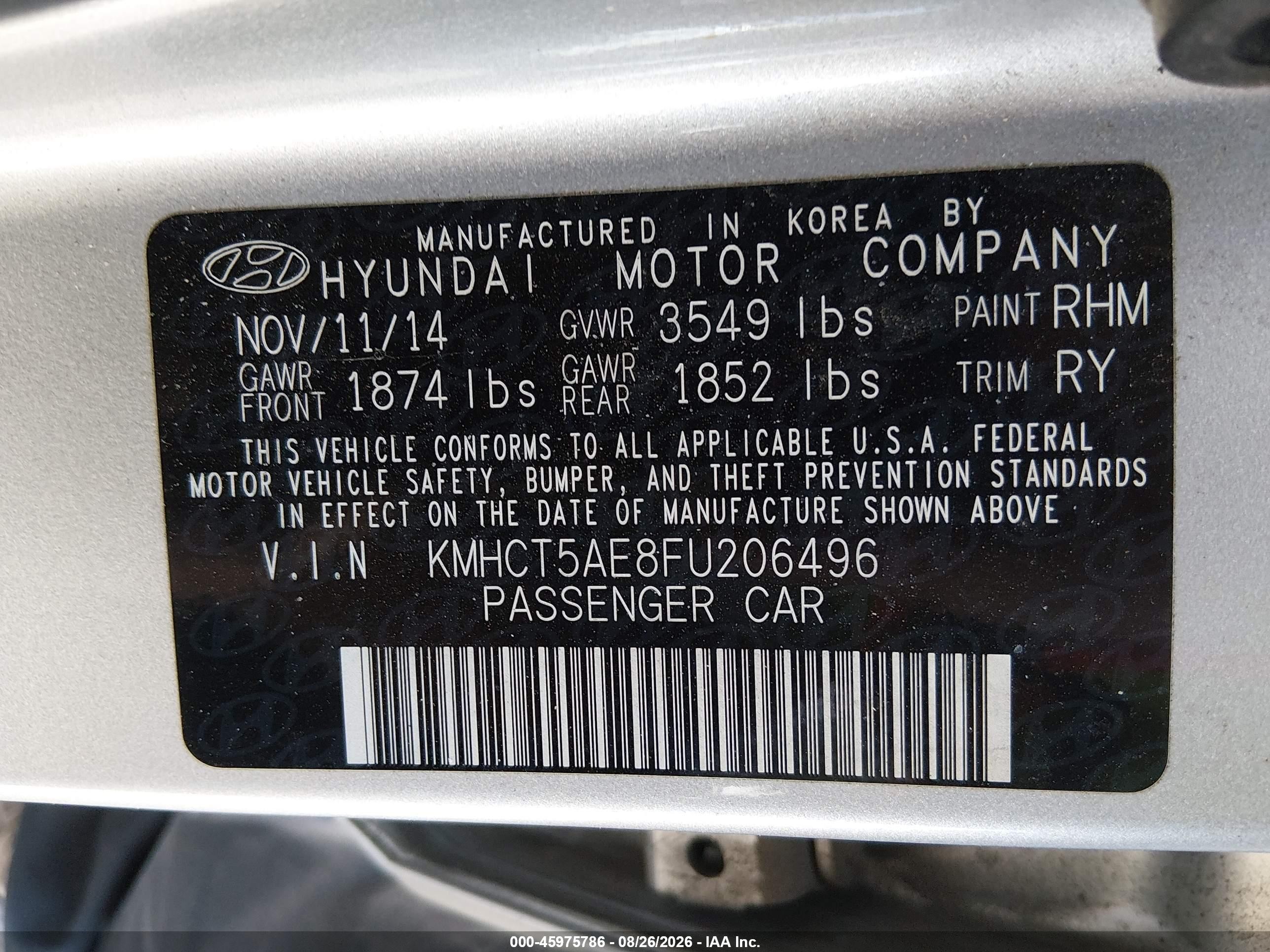2015 Hyundai Accent Gs Silver vin: KMHCT5AE8FU206496