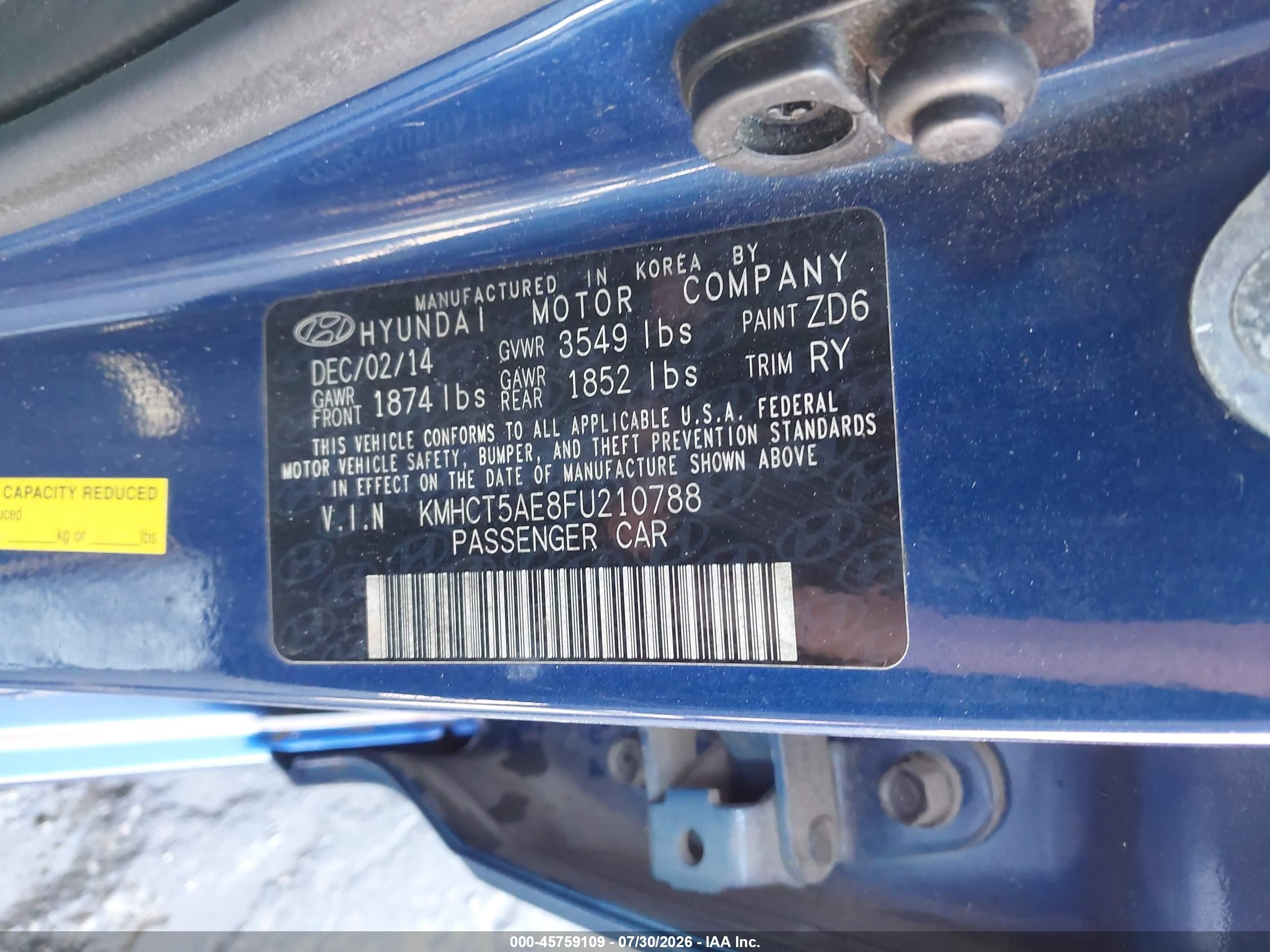 2015 Hyundai Accent Gs Blue vin: KMHCT5AE8FU210788