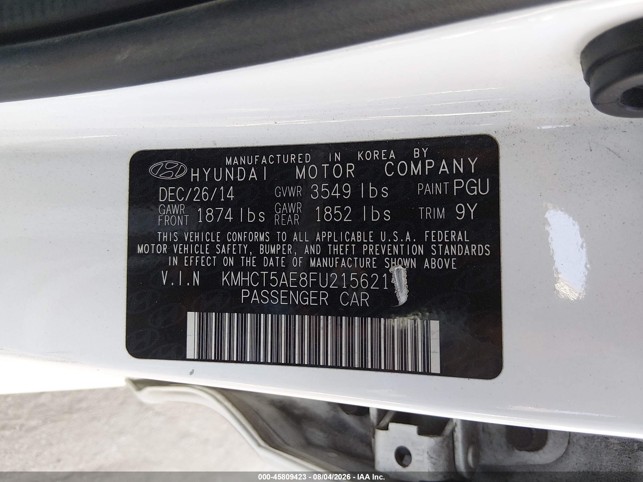2015 Hyundai Accent Gs White vin: KMHCT5AE8FU215621