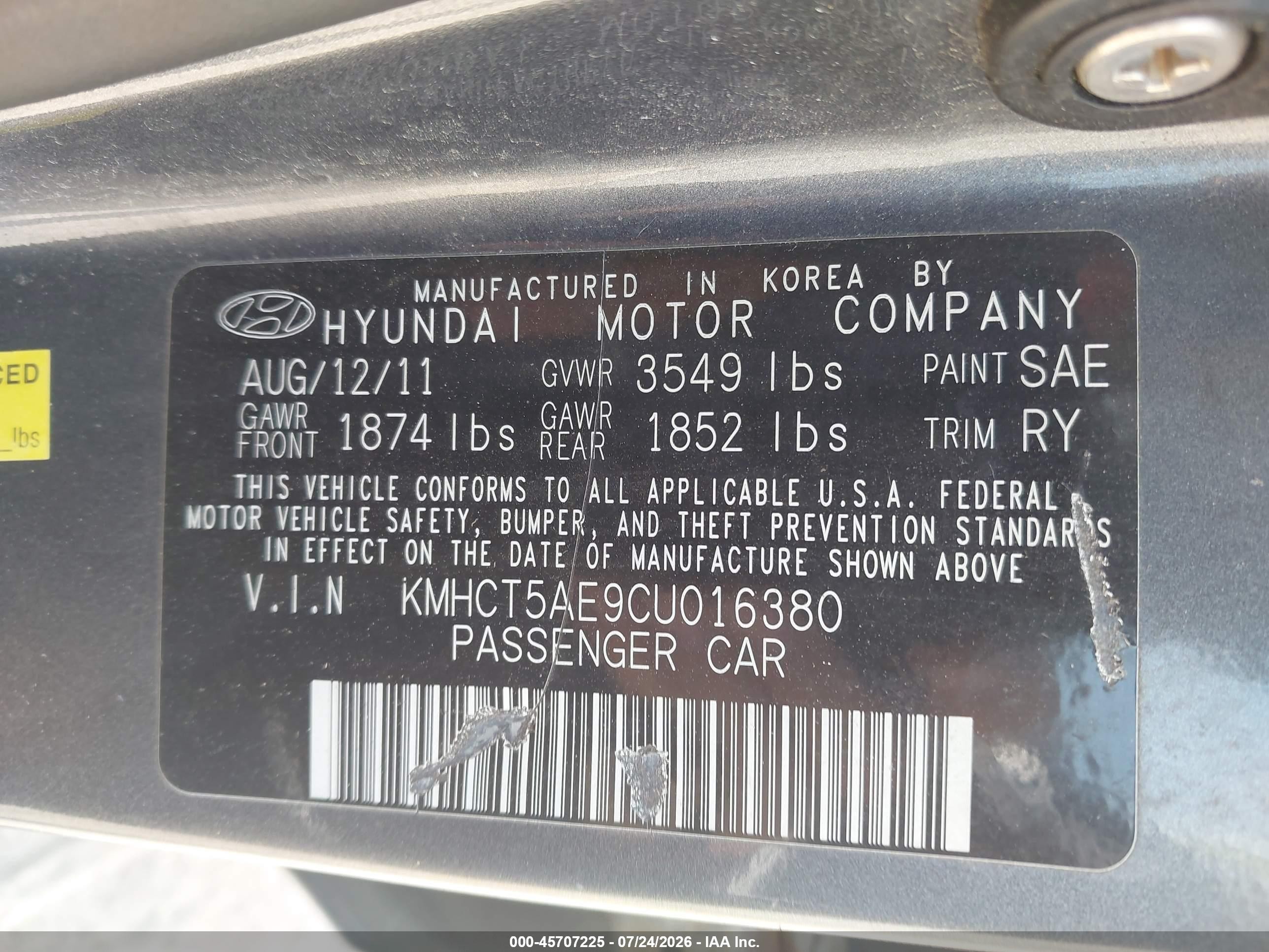 2012 Hyundai Accent Gs Gray vin: KMHCT5AE9CU016380