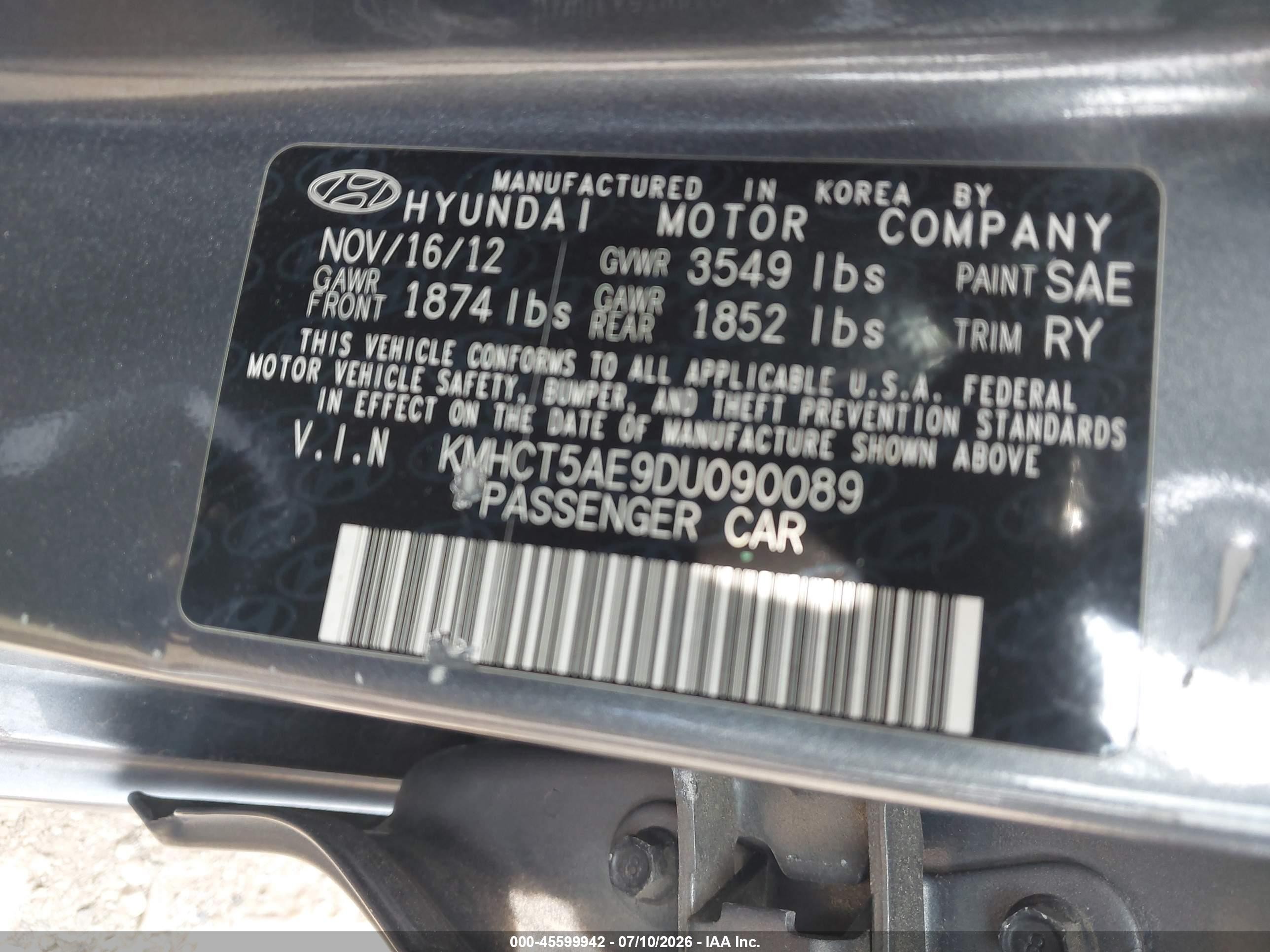 2013 Hyundai Accent Gs Gray vin: KMHCT5AE9DU090089