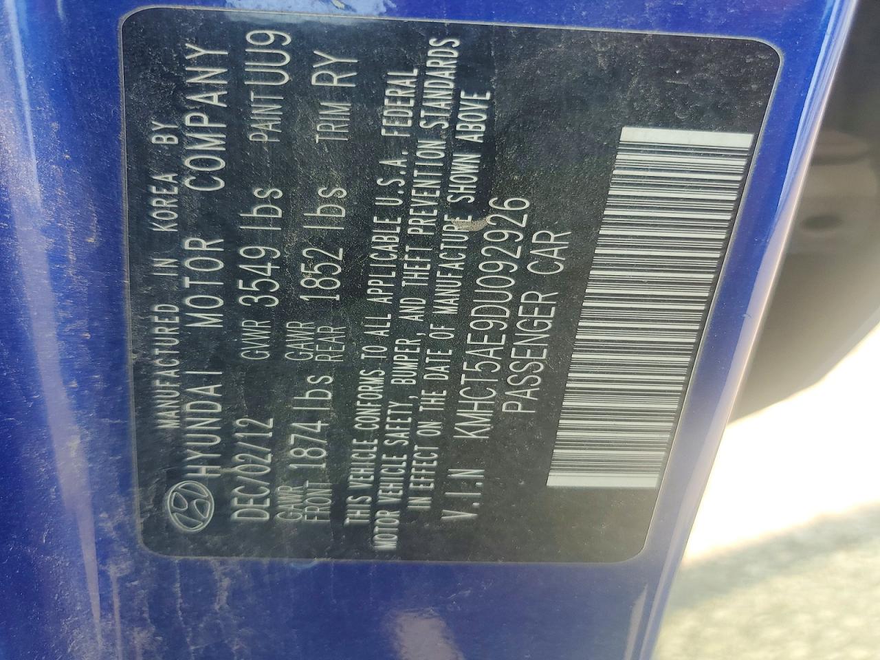 2013 Hyundai Accent Gs Blue vin: KMHCT5AE9DU092926