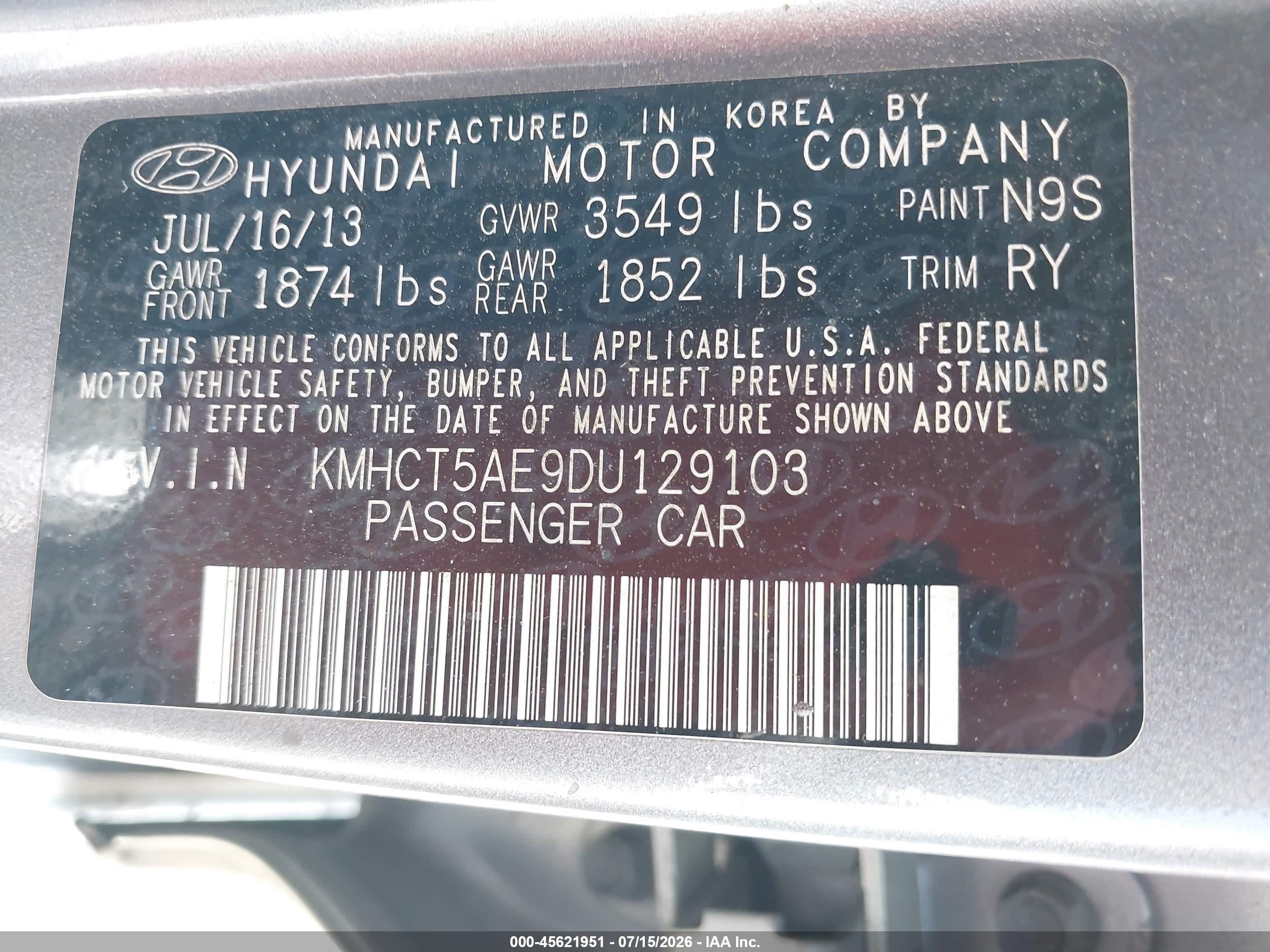 2013 Hyundai Accent Gs Gray vin: KMHCT5AE9DU129103