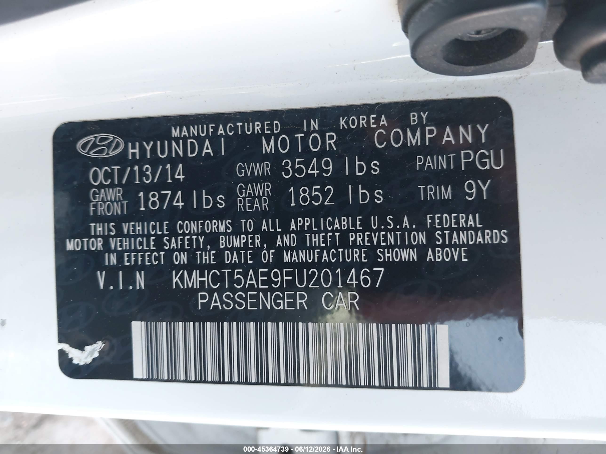 2015 Hyundai Accent Gs White vin: KMHCT5AE9FU201467