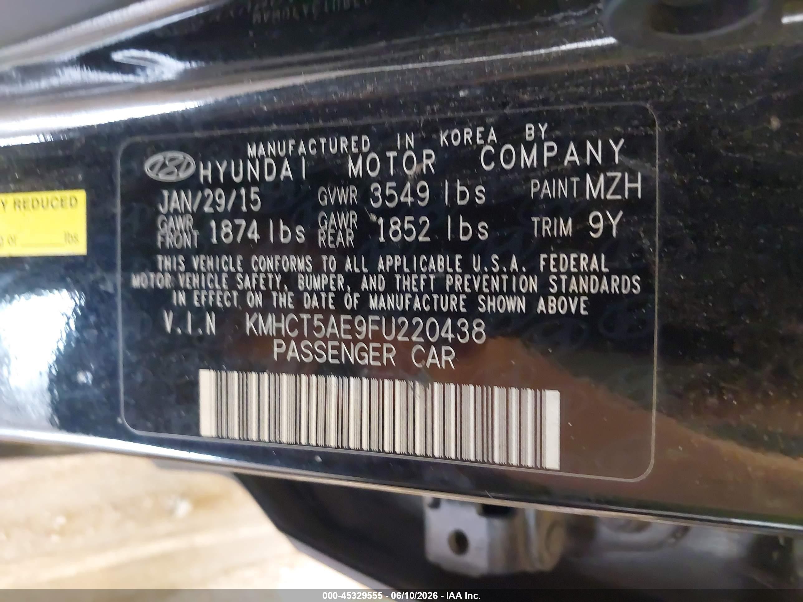 2015 Hyundai Accent Gs Black vin: KMHCT5AE9FU220438