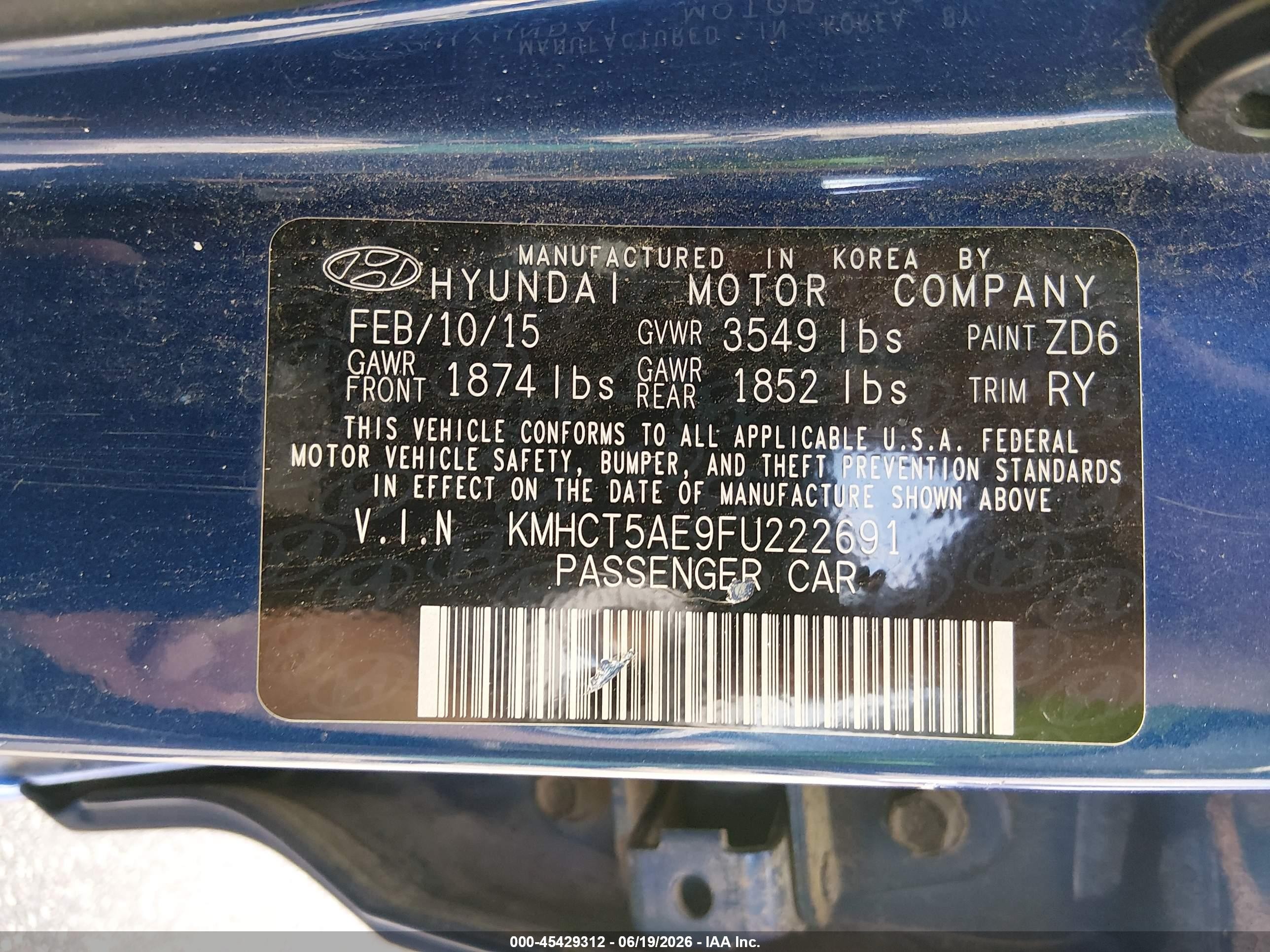2015 Hyundai Accent Gs Синий vin: KMHCT5AE9FU222691