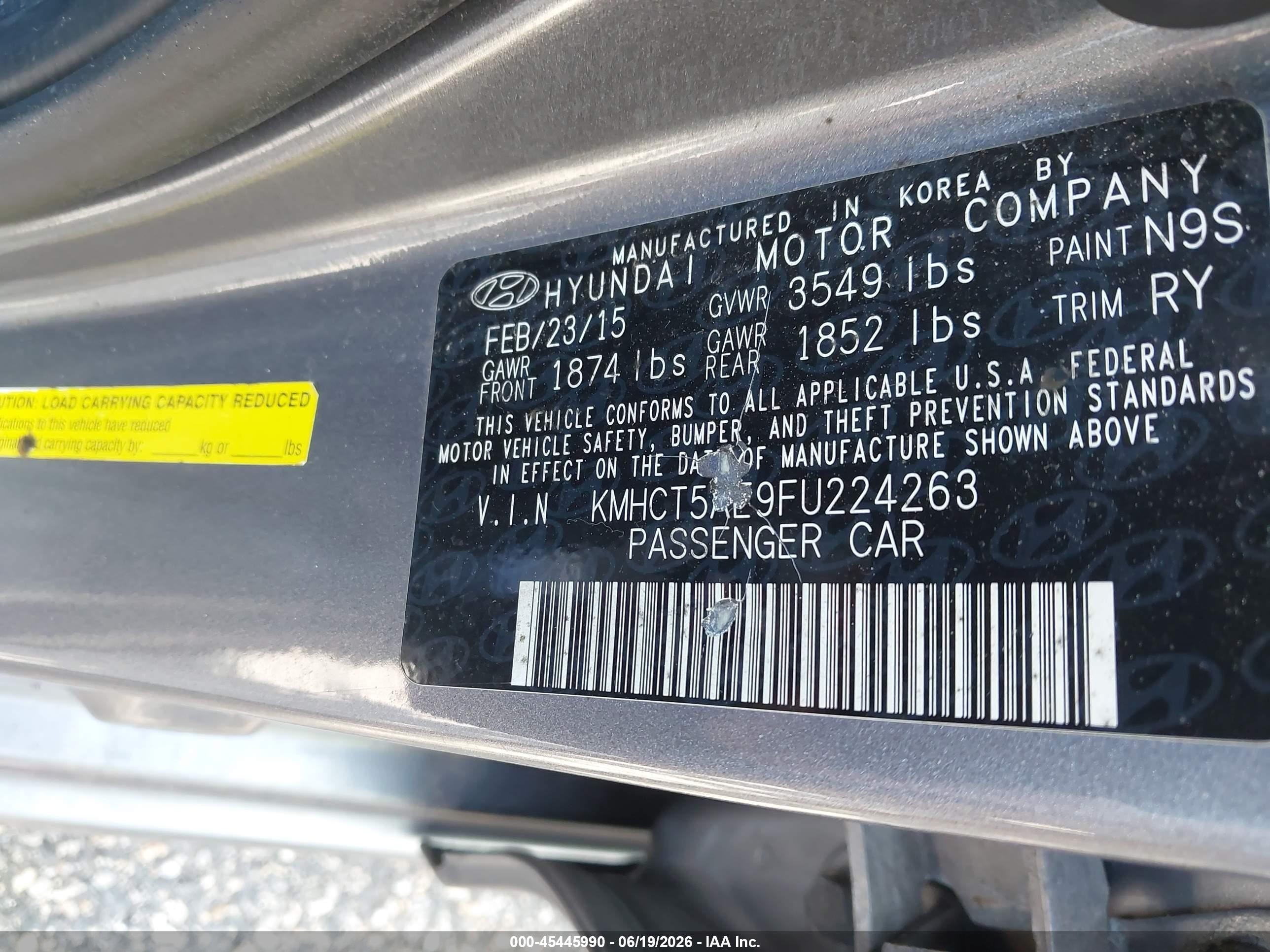 2015 Hyundai Accent Gs Gray vin: KMHCT5AE9FU224263