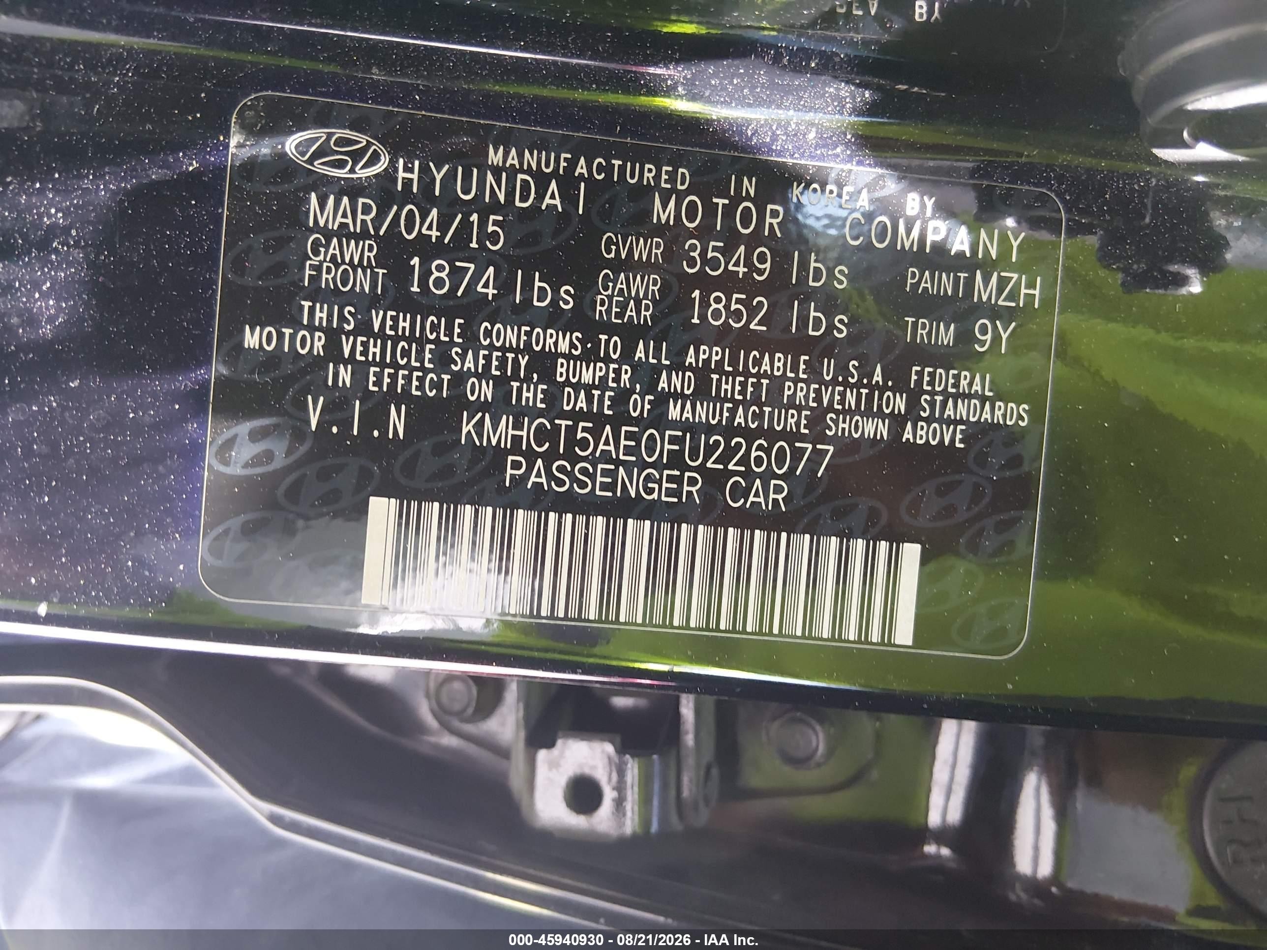 2015 Hyundai Accent Gs Black vin: KMHCT5AEOFU226077