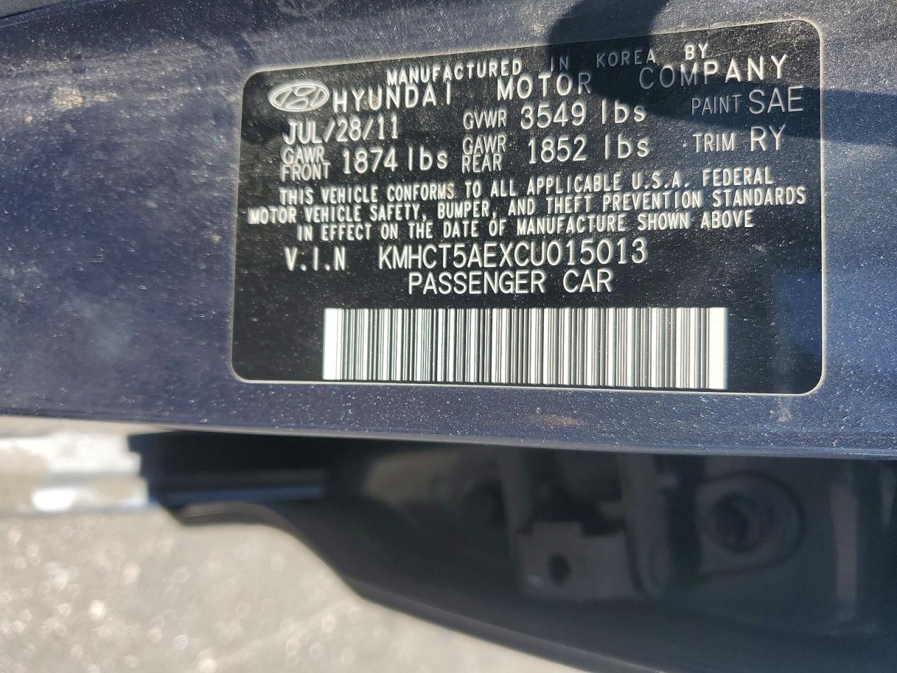 2012 Hyundai Accent Gs Gray vin: KMHCT5AEXCU015013