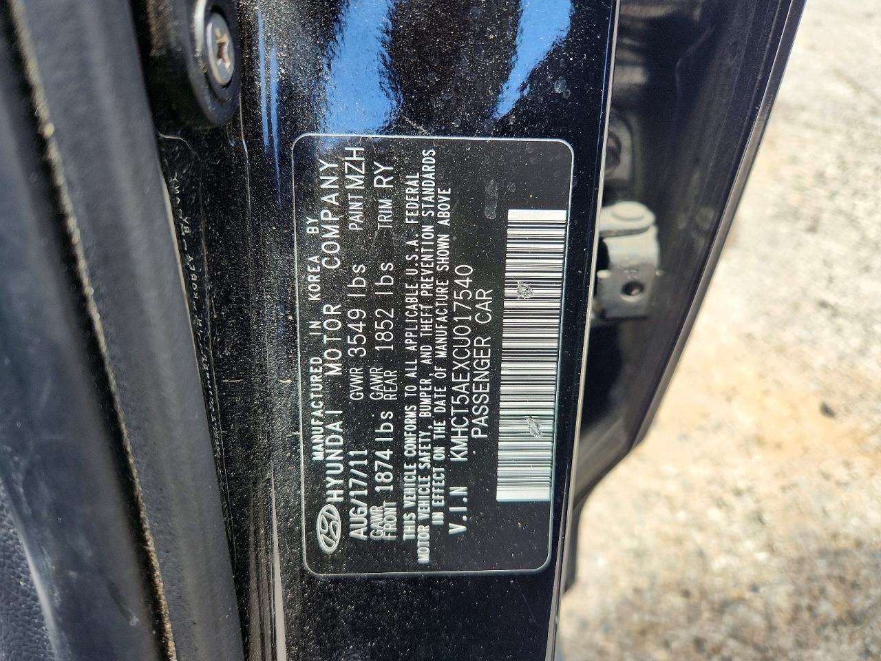 2012 Hyundai Accent Gs Black vin: KMHCT5AEXCU017540