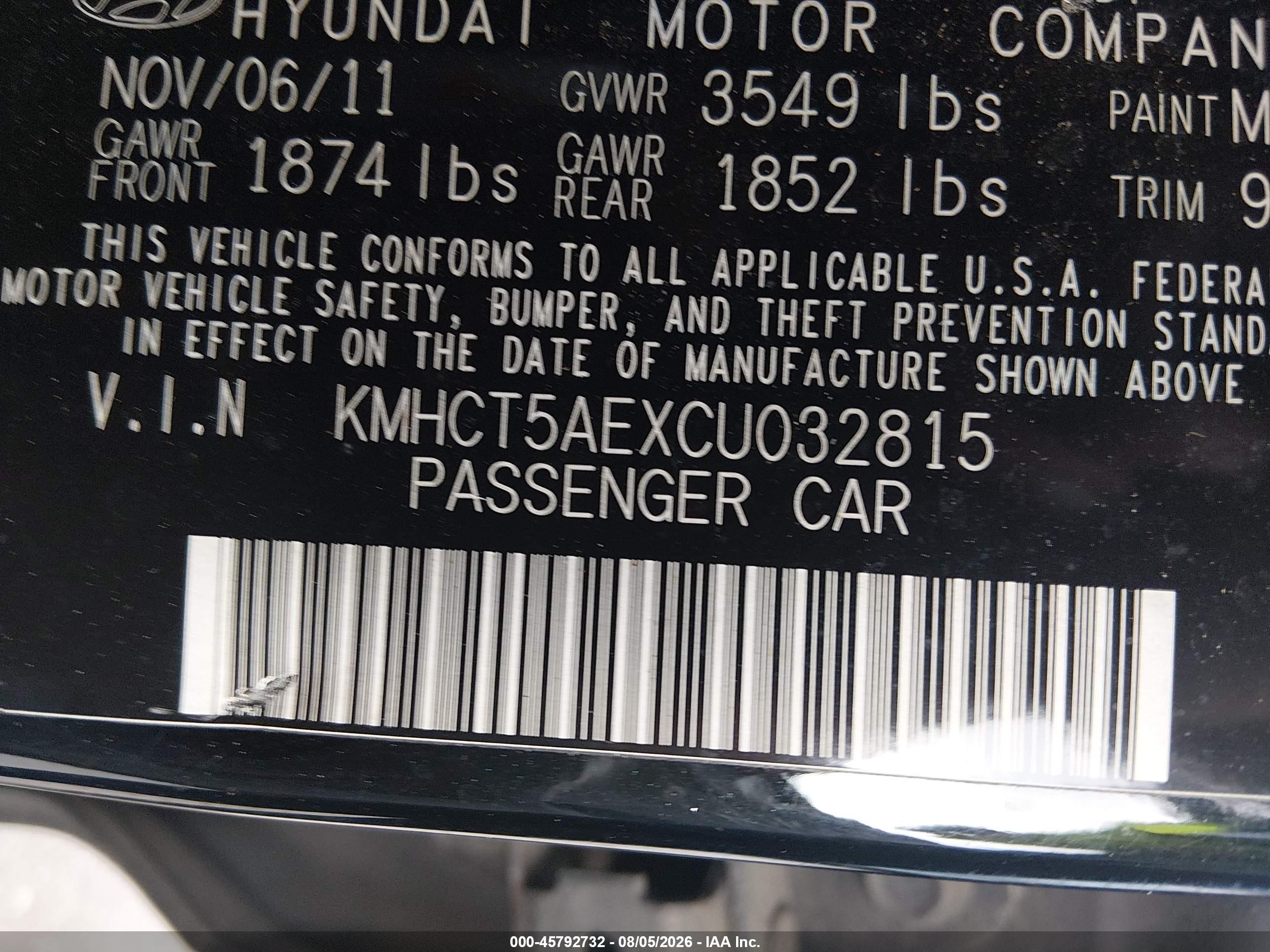 2012 Hyundai Accent Gs Black vin: KMHCT5AEXCU032815