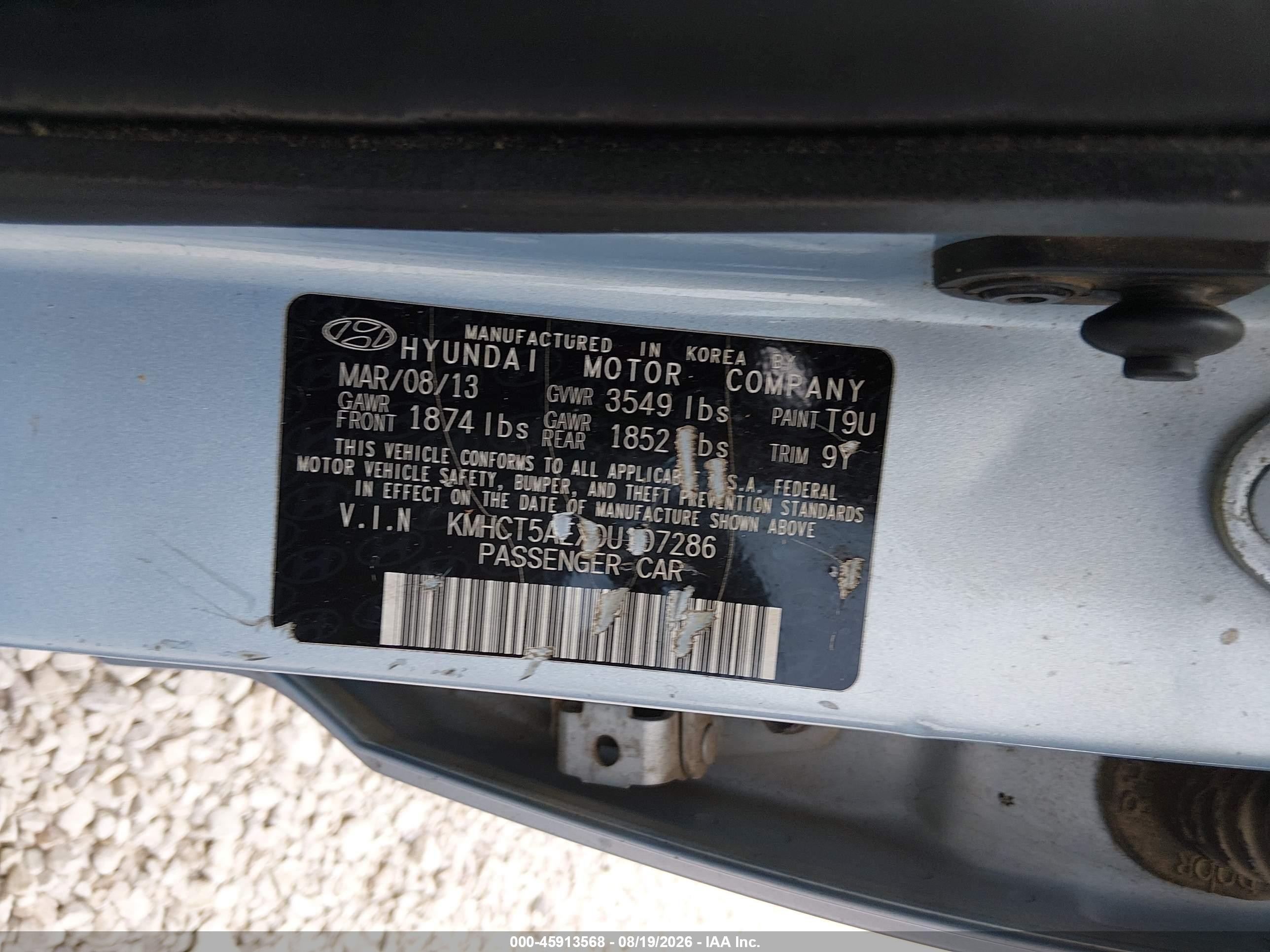 2013 Hyundai Accent Gs Blue vin: KMHCT5AEXDU107286
