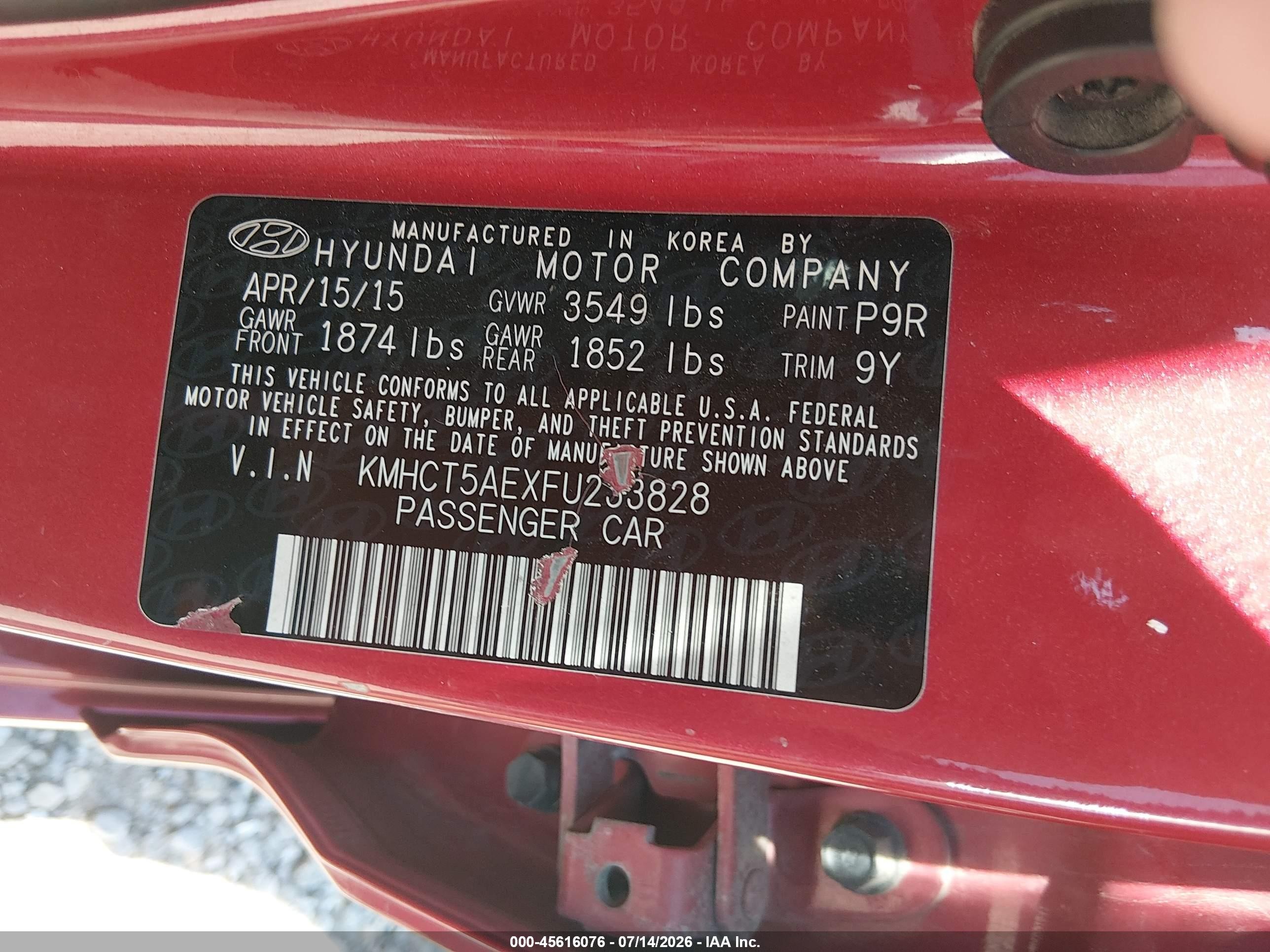 2015 Hyundai Accent Gs Red vin: KMHCT5AEXFU233828