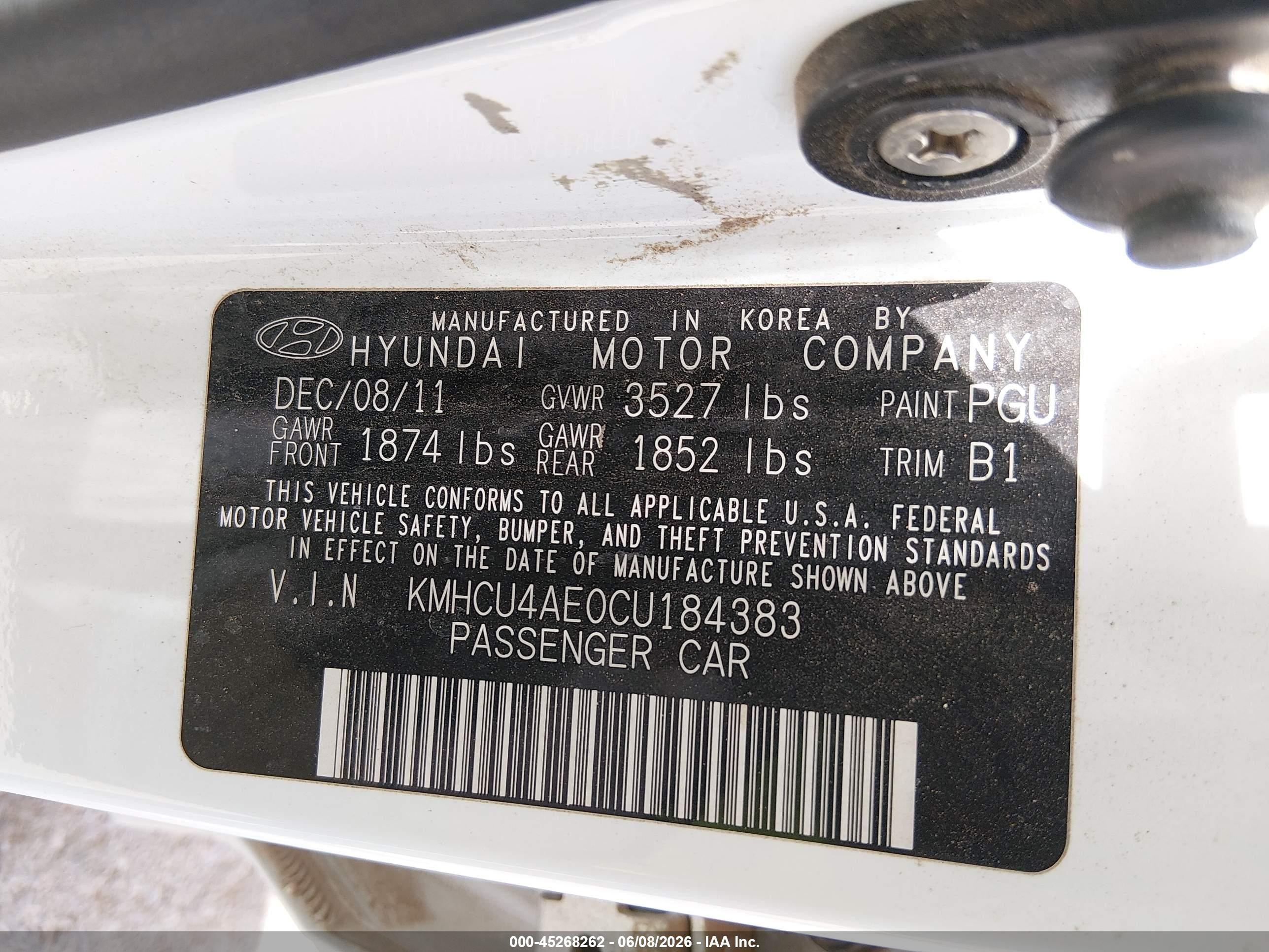 2012 Hyundai Accent Gls White vin: KMHCU4AE0CU184383