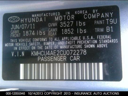 2012 Hyundai Accent Gls 4-door vin: KMHCU4AE2CU072278