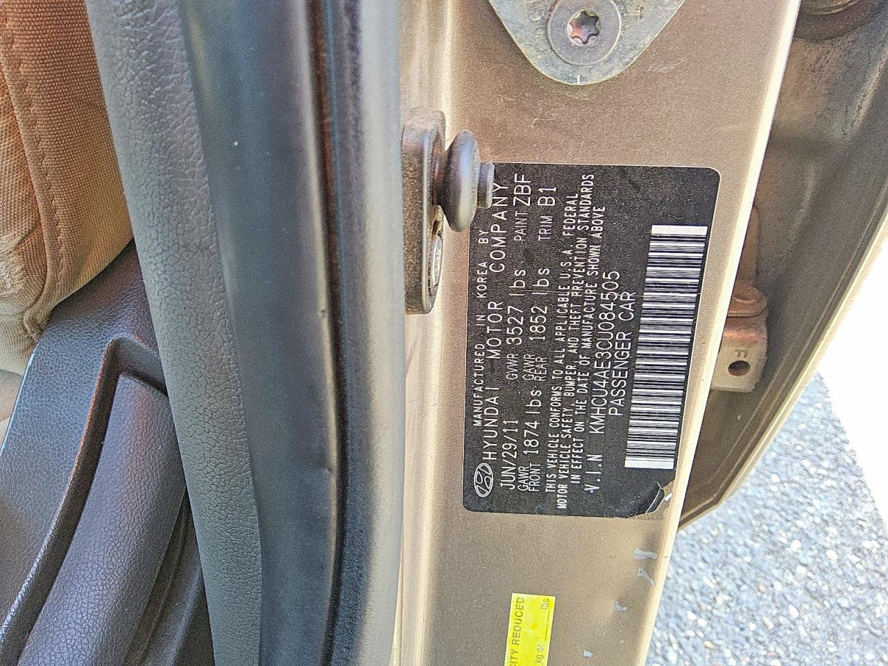 2012 Hyundai Accent Gls Tan vin: KMHCU4AE3CU084505