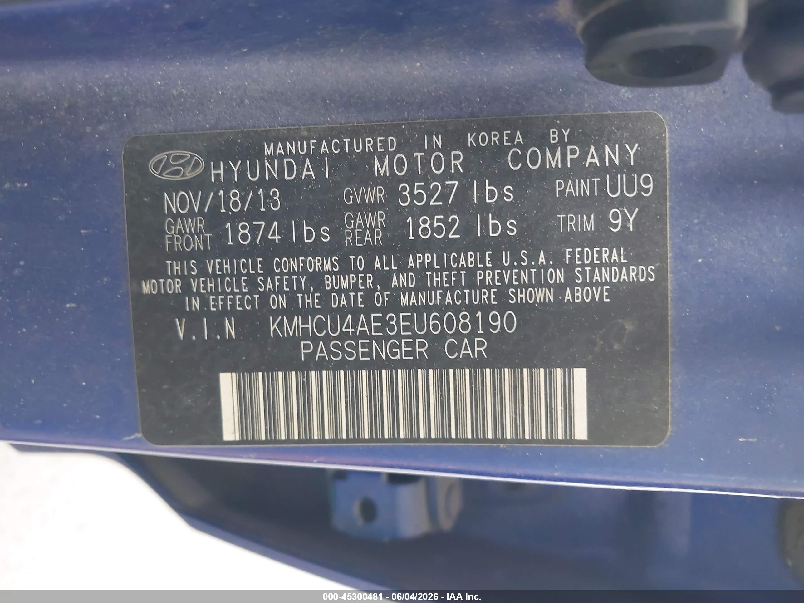 2014 Hyundai Accent Gls Blue vin: KMHCU4AE3EU608190
