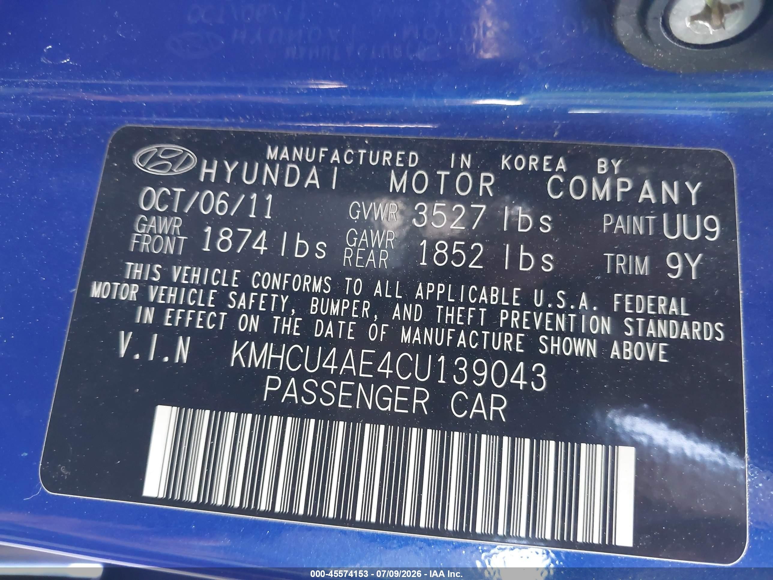 2012 Hyundai Accent Gls Blue vin: KMHCU4AE4CU139043