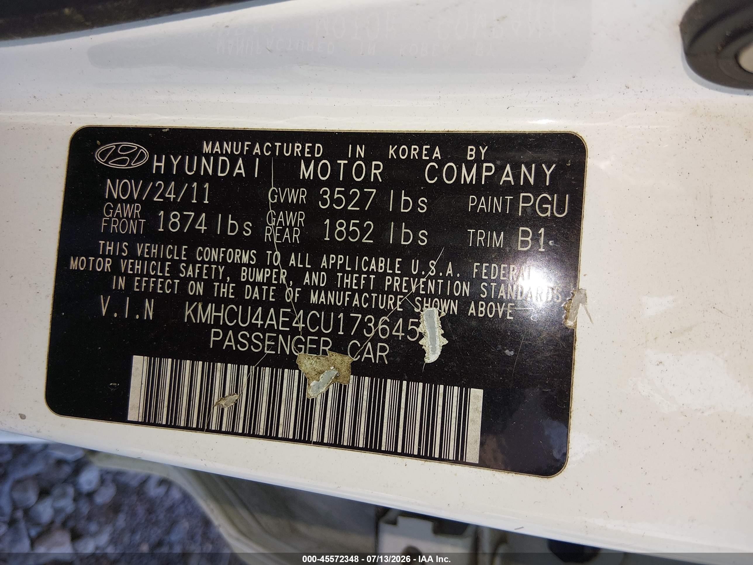 2012 Hyundai Accent Gls Белый vin: KMHCU4AE4CU173645