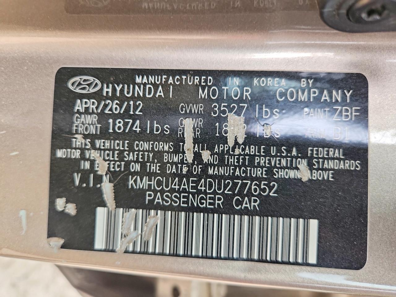 2013 Hyundai Accent Gls Tan vin: KMHCU4AE4DU277652
