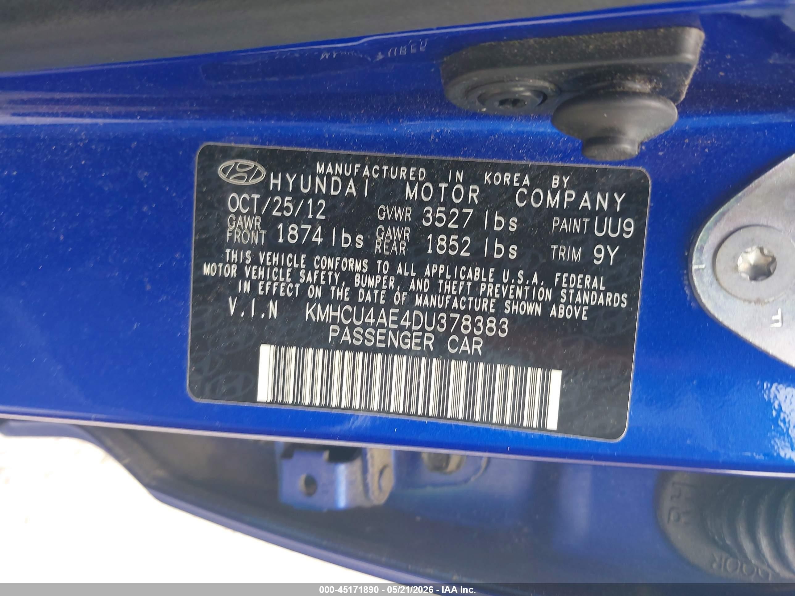 2013 Hyundai Accent Gls Blue vin: KMHCU4AE4DU378383