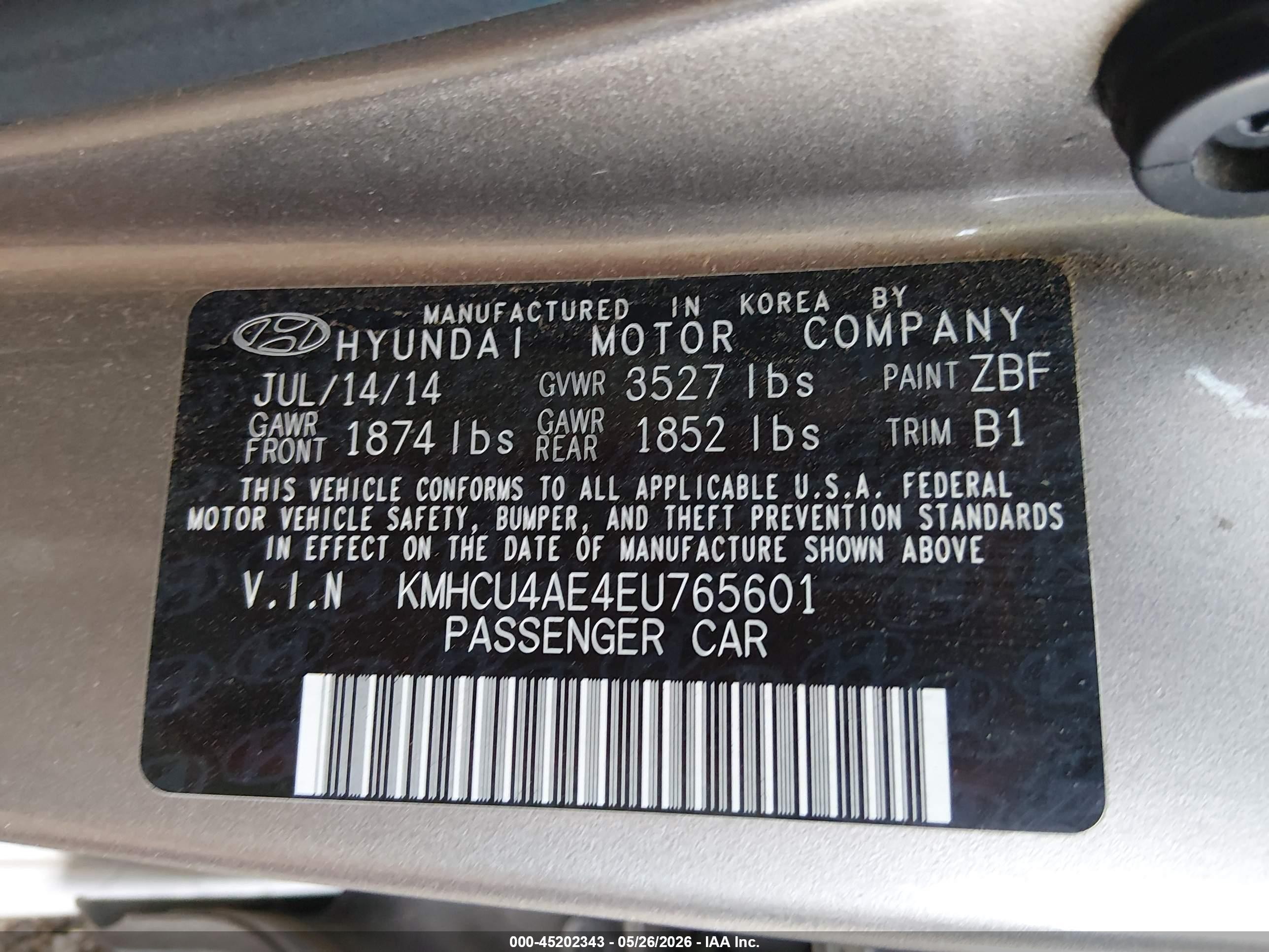 2014 Hyundai Accent Gls Gray vin: KMHCU4AE4EU765601