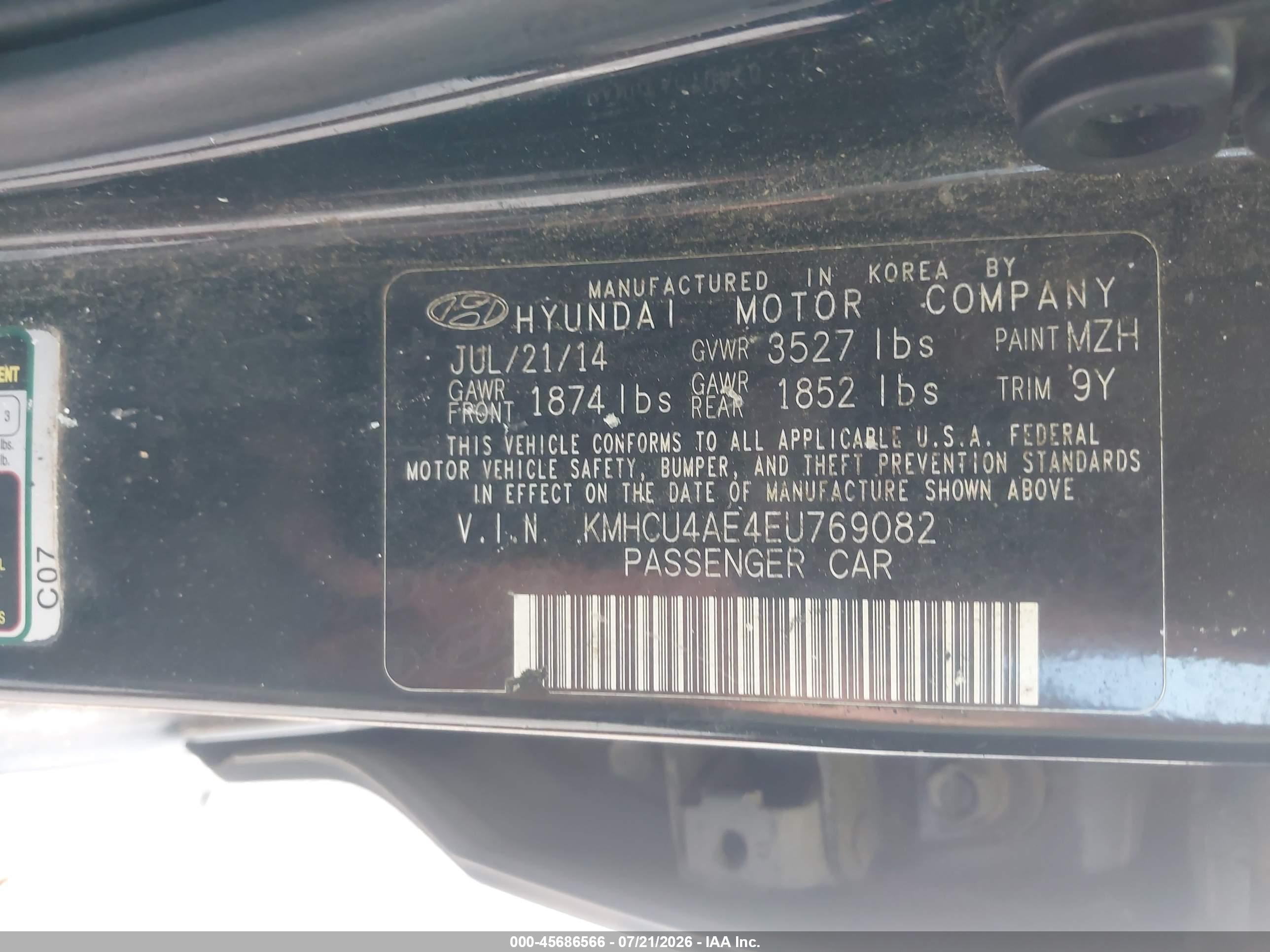 2014 Hyundai Accent Gls Black vin: KMHCU4AE4EU769082