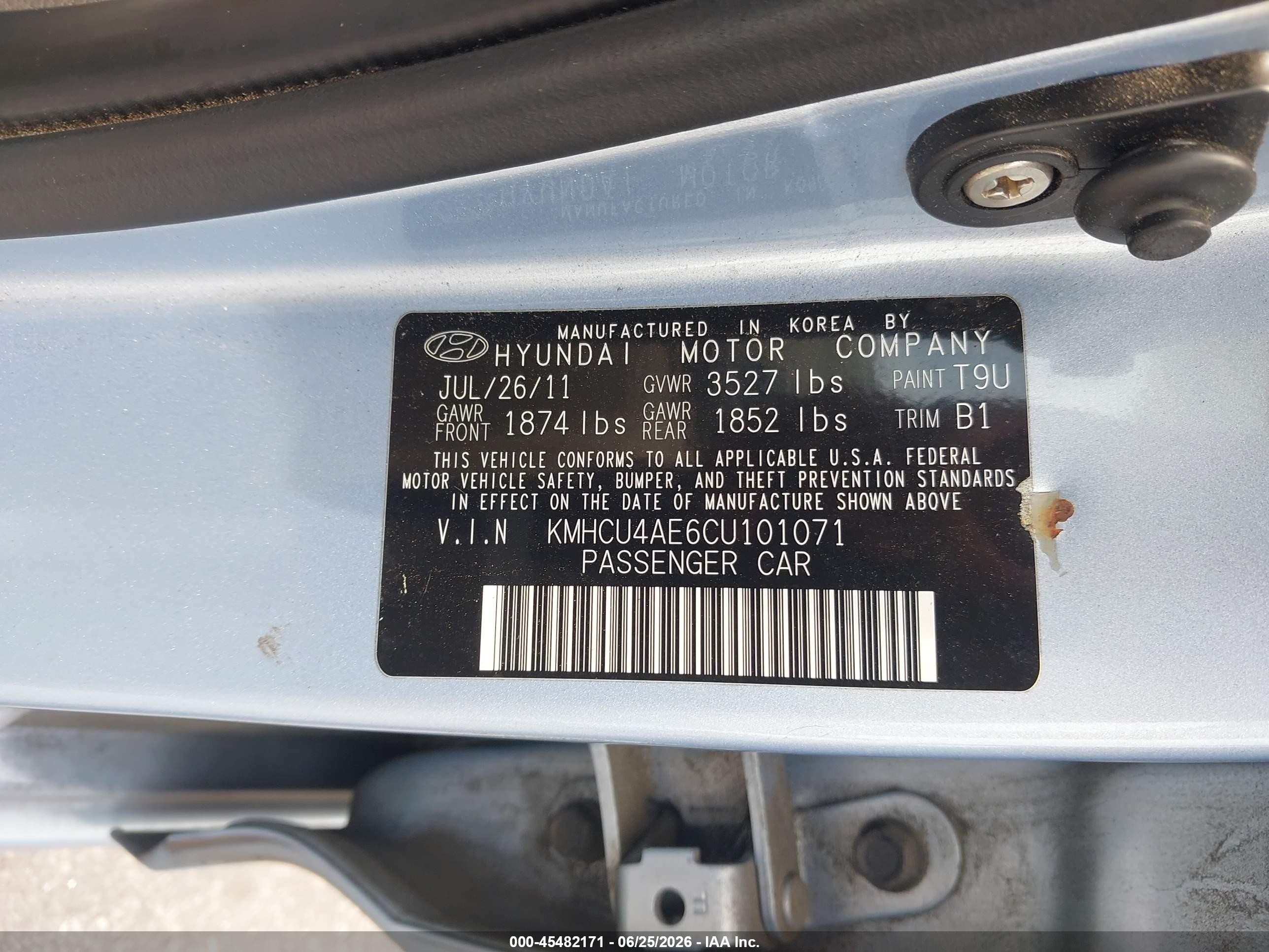 2012 Hyundai Accent Gls Light Blue vin: KMHCU4AE6CU101071
