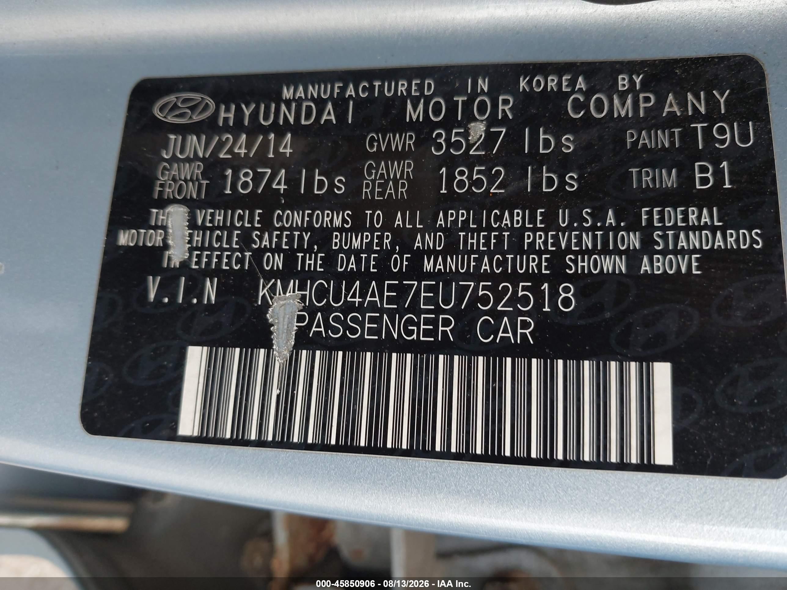 2014 Hyundai Accent Gls Light Blue vin: KMHCU4AE7EU752518