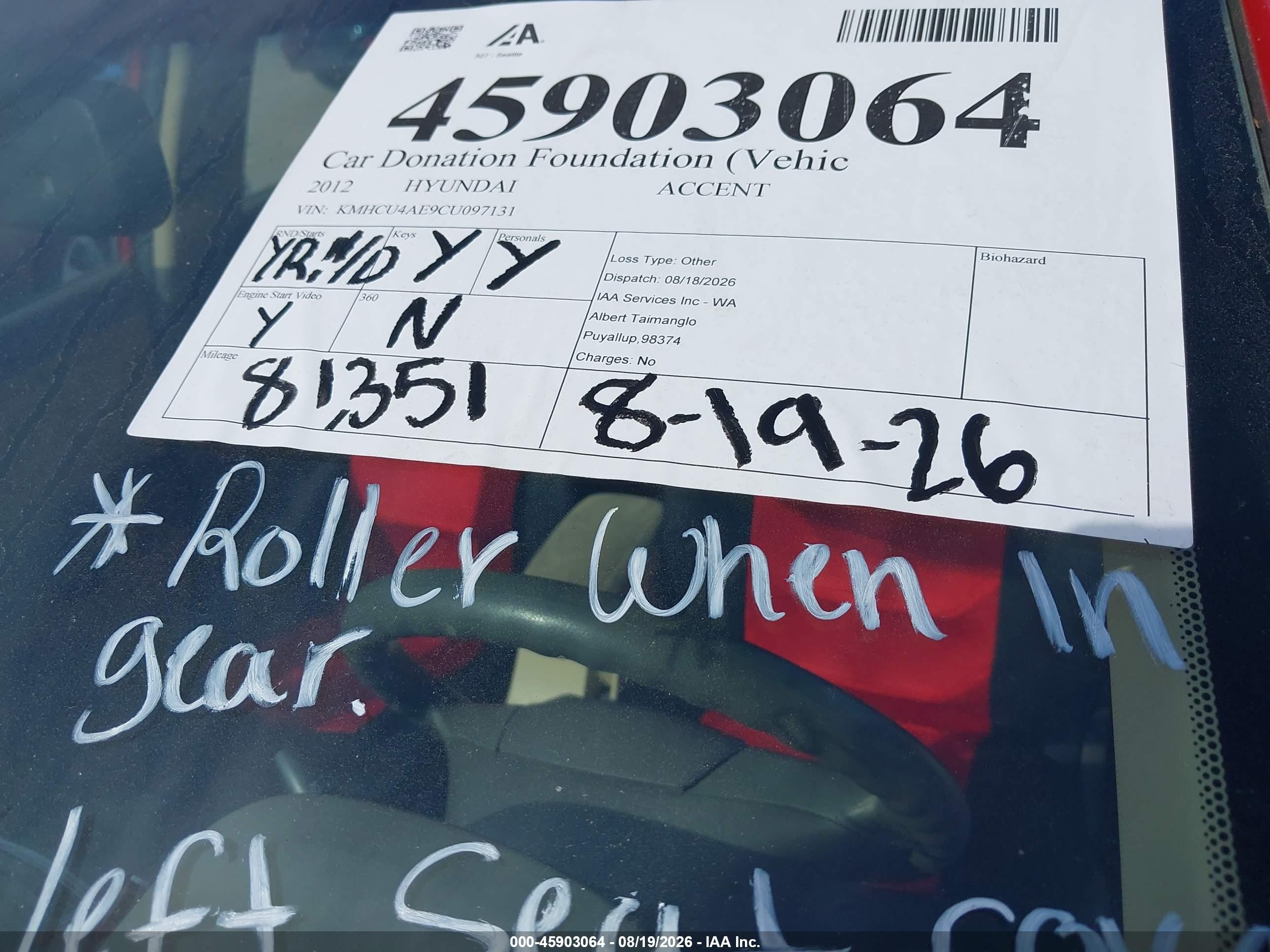 2012 Hyundai Accent Gls Red vin: KMHCU4AE9CU097131