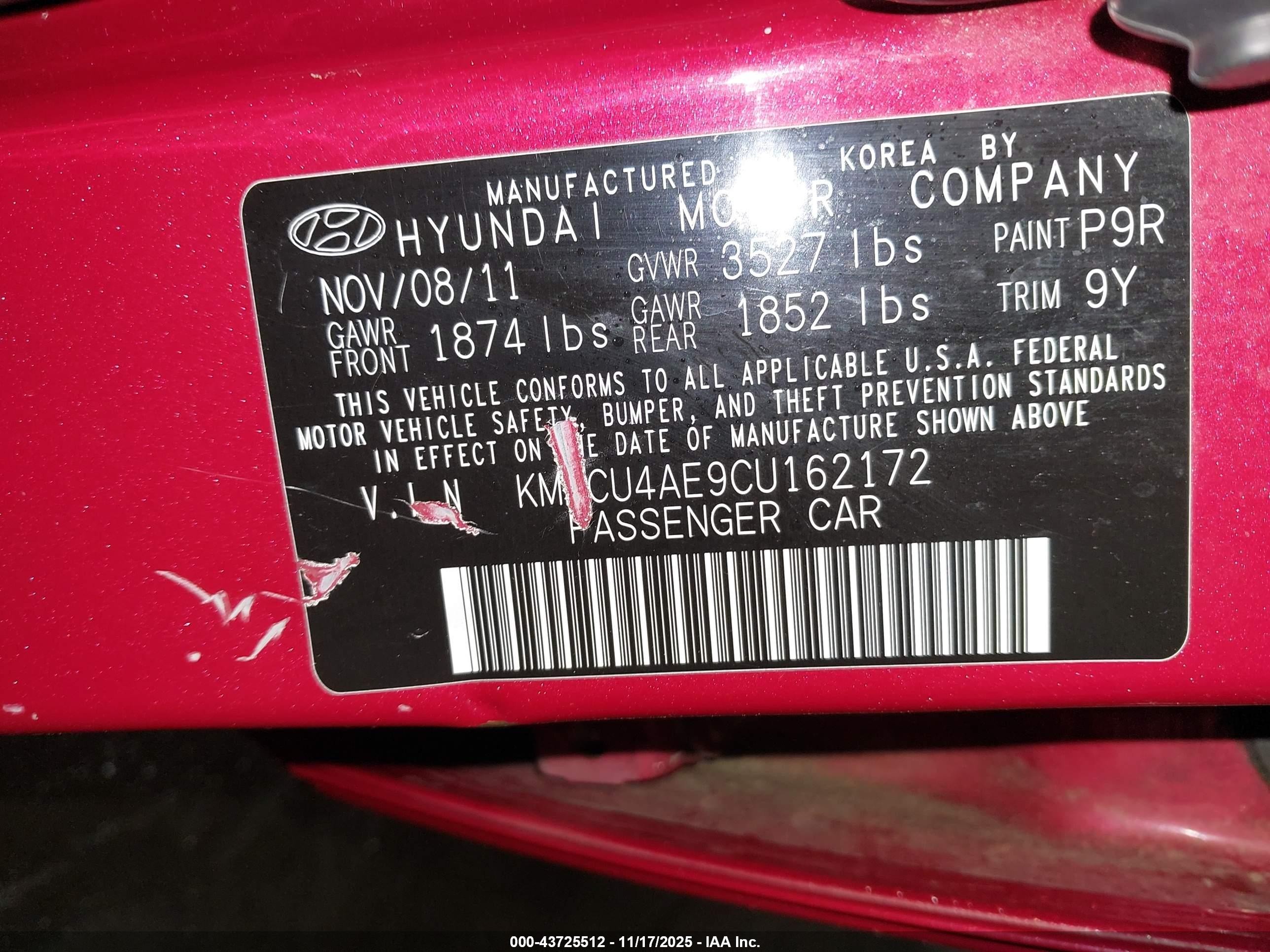 2012 Hyundai Accent Gls Red vin: KMHCU4AE9CU162172