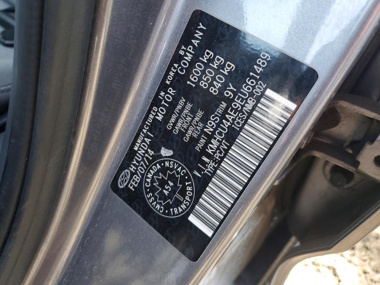 2014 Hyundai Accent Charcoal vin: KMHCU4AE9EU661489
