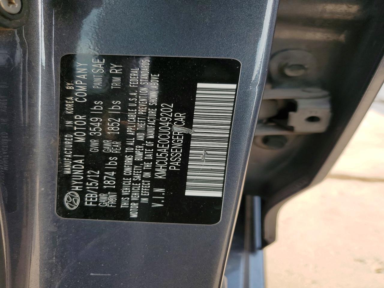 2012 Hyundai Accent Se Gray vin: KMHCU5AE0CU049202