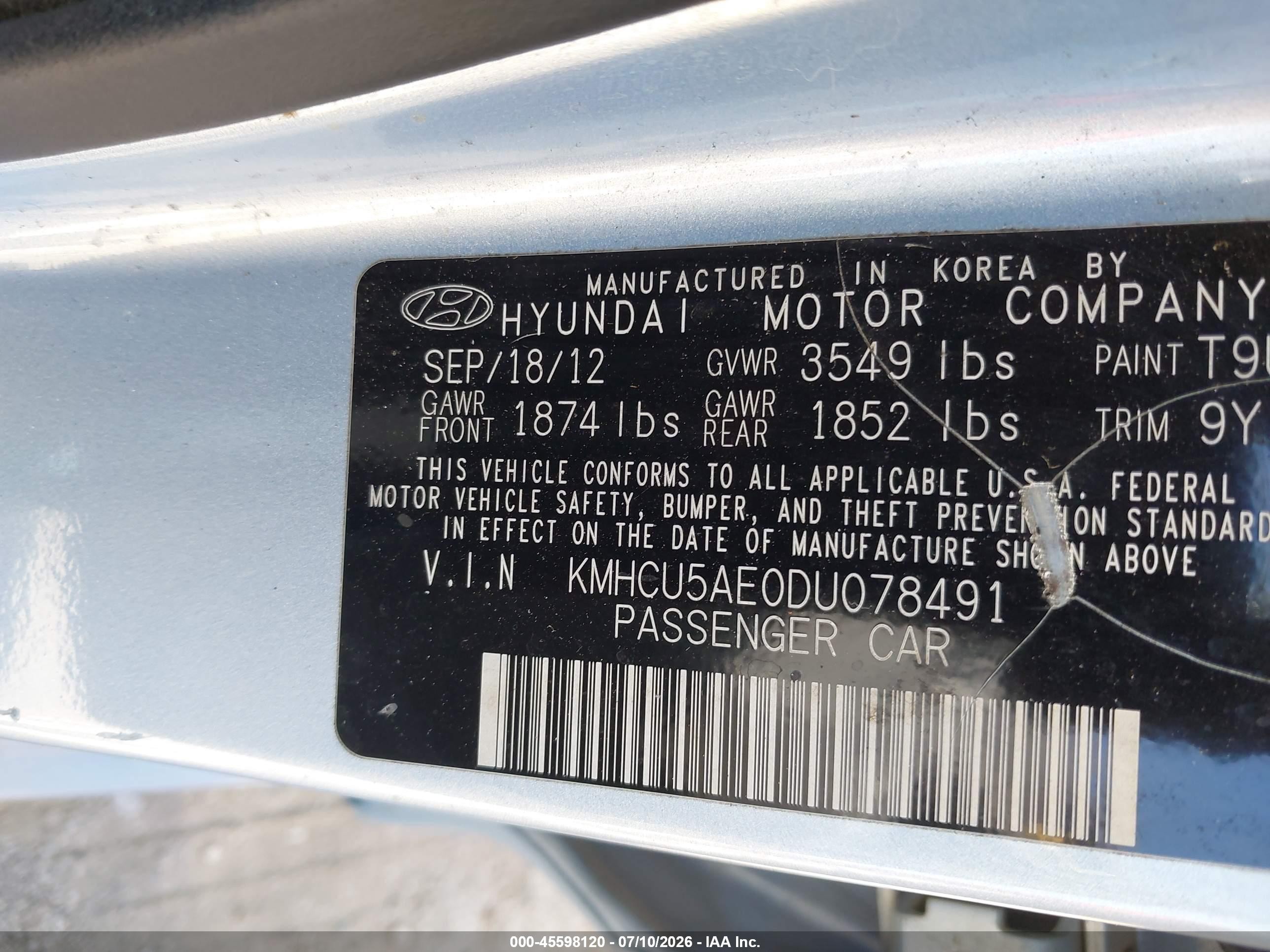 2013 Hyundai Accent Se Light Blue vin: KMHCU5AE0DU078491