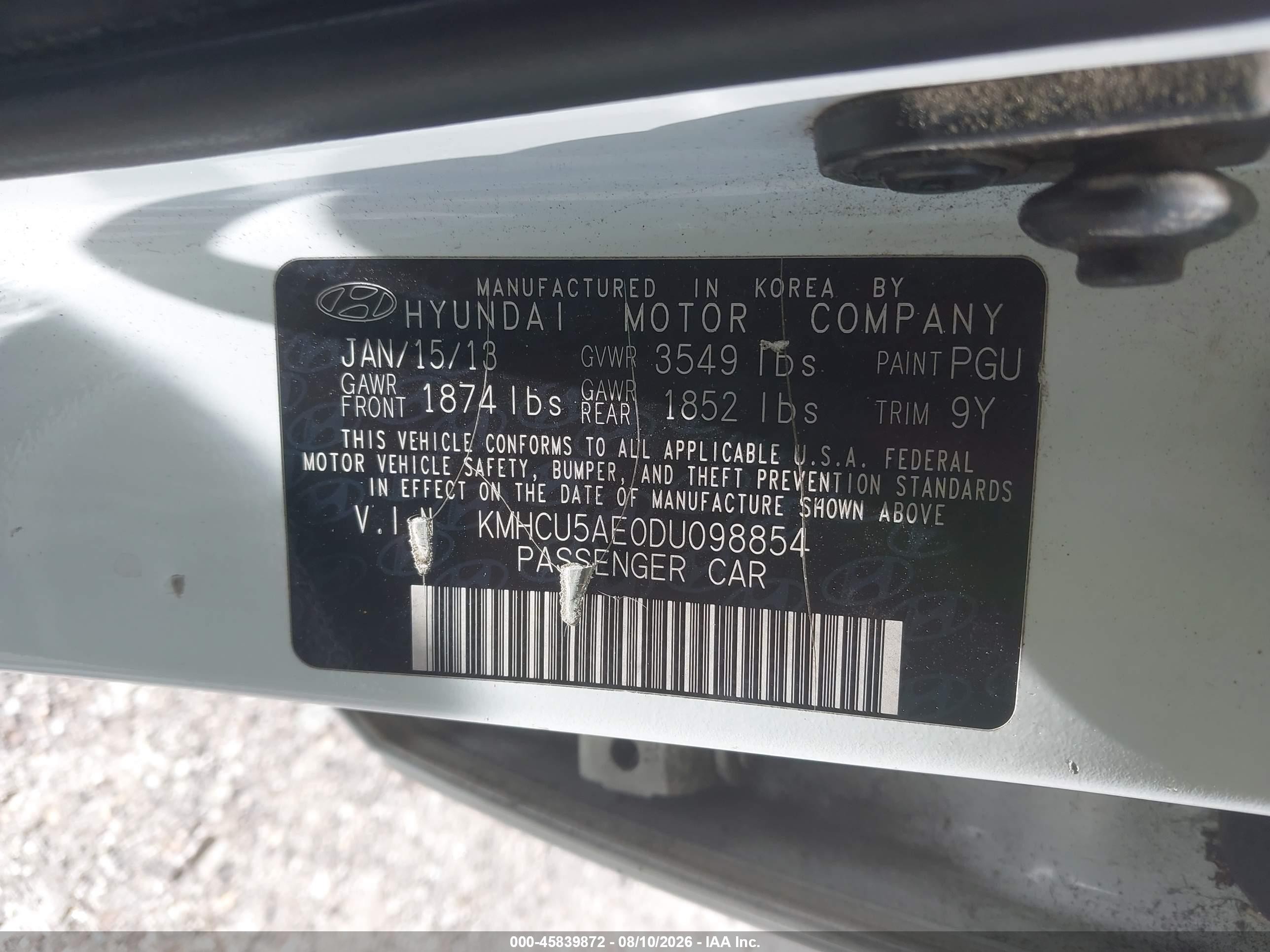 2013 Hyundai Accent Se White vin: KMHCU5AE0DU098854