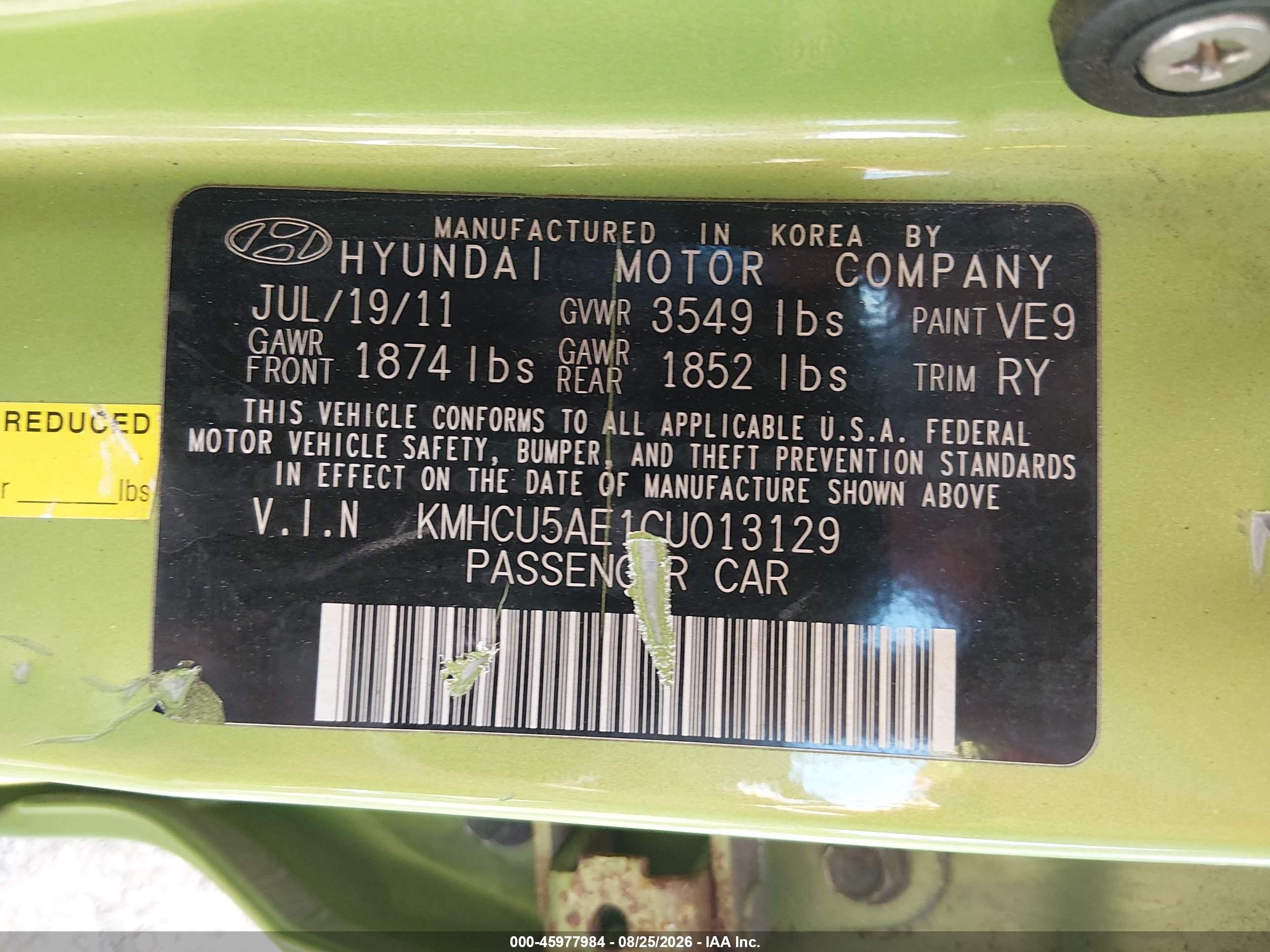 2012 Hyundai Accent Se Green vin: KMHCU5AE1CU013129