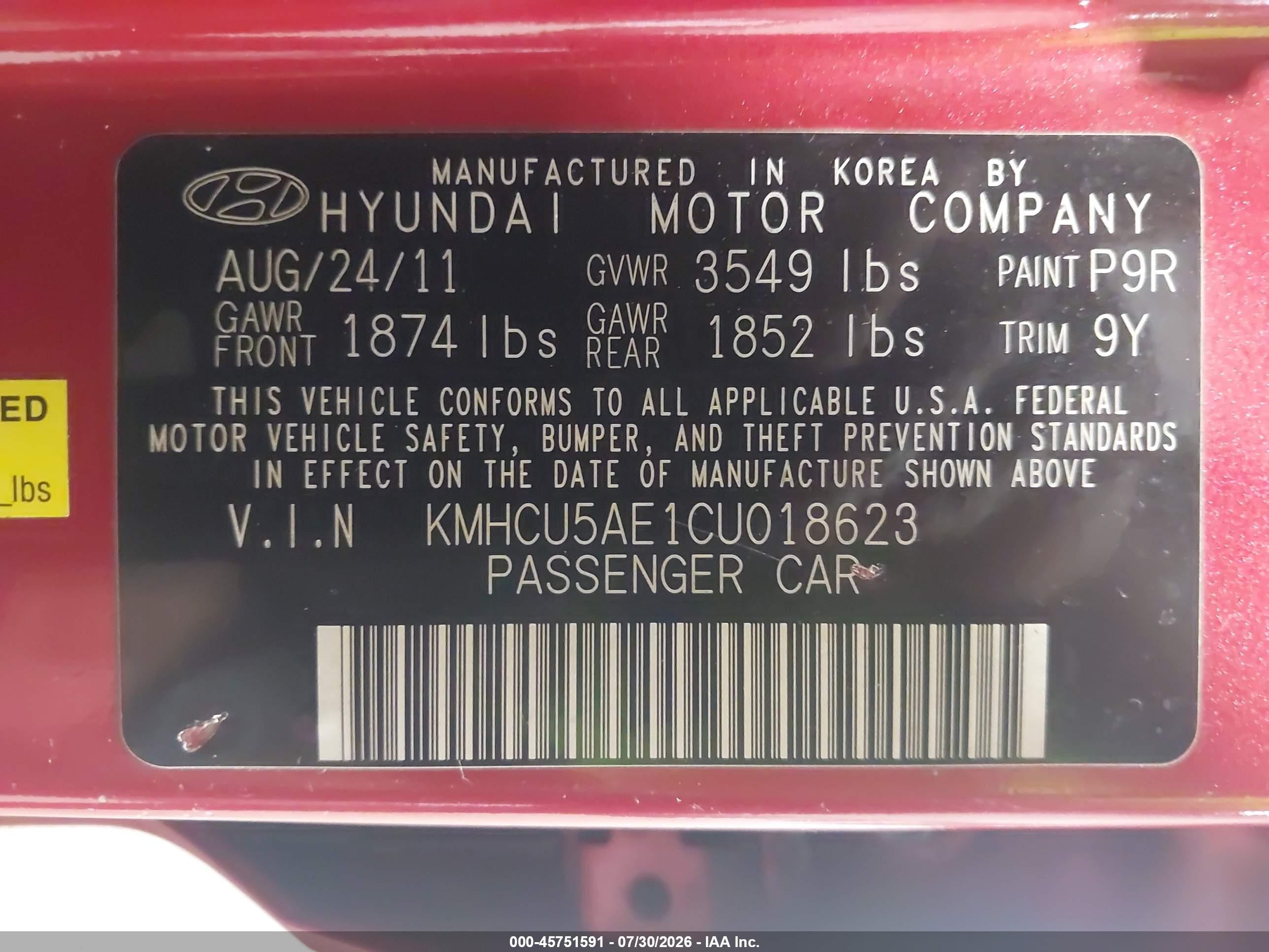 2012 Hyundai Accent Se Red vin: KMHCU5AE1CU018623