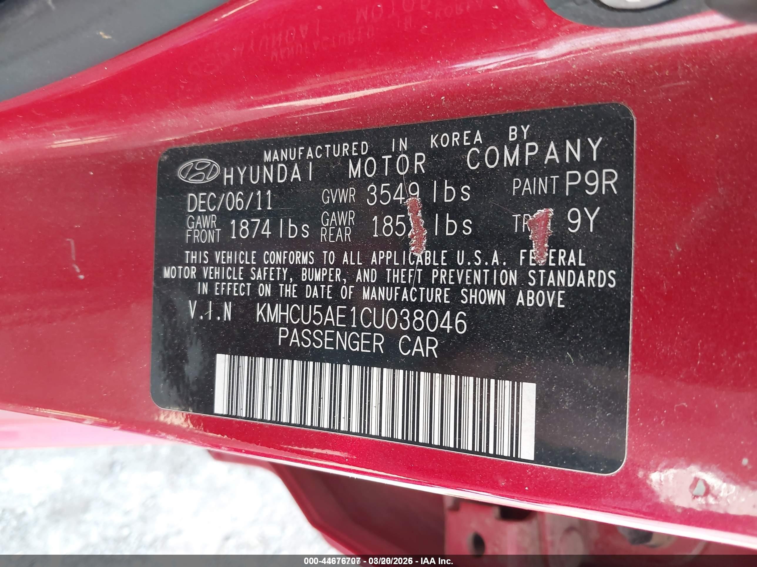 2012 Hyundai Accent Se Red vin: KMHCU5AE1CU038046
