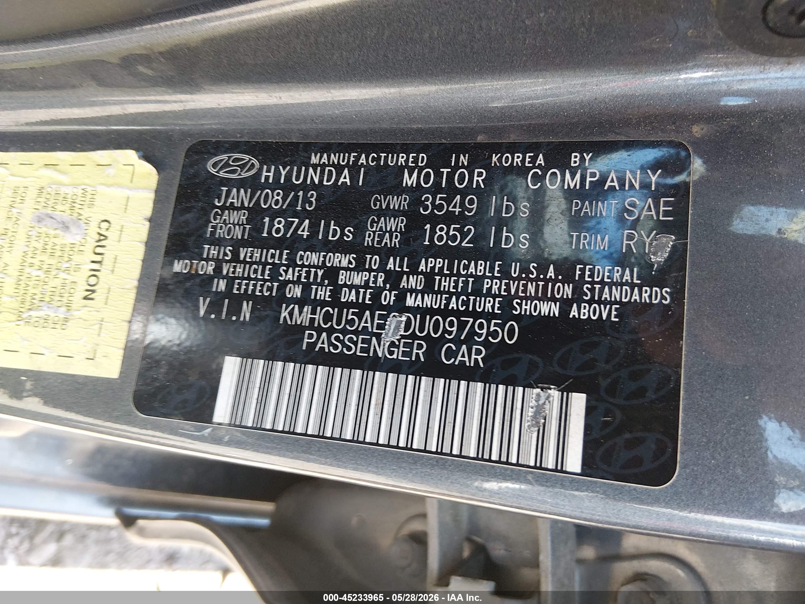 2013 Hyundai Accent Se Gray vin: KMHCU5AE2DU097950