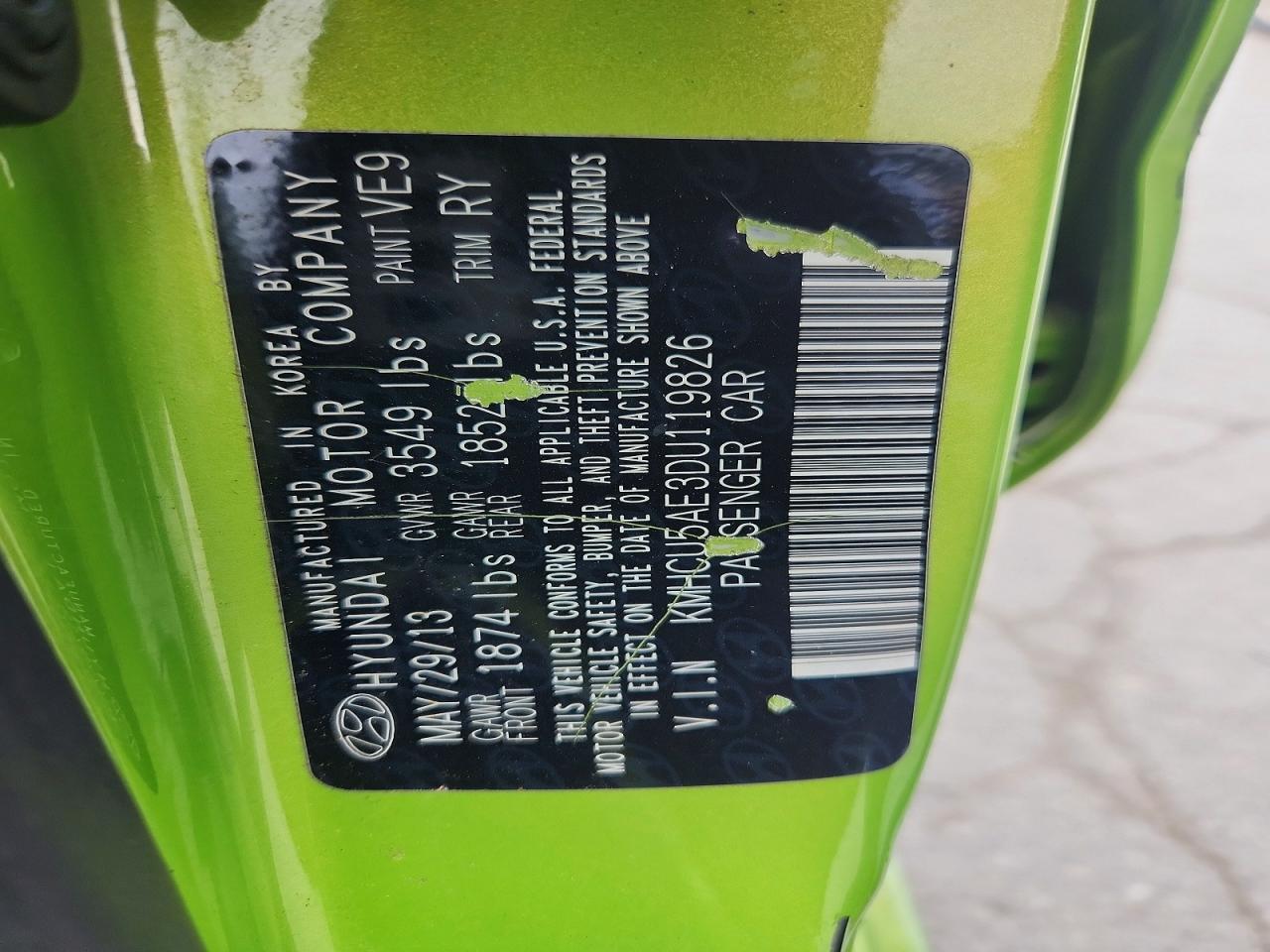 2013 Hyundai Accent Se Green vin: KMHCU5AE3DU119826