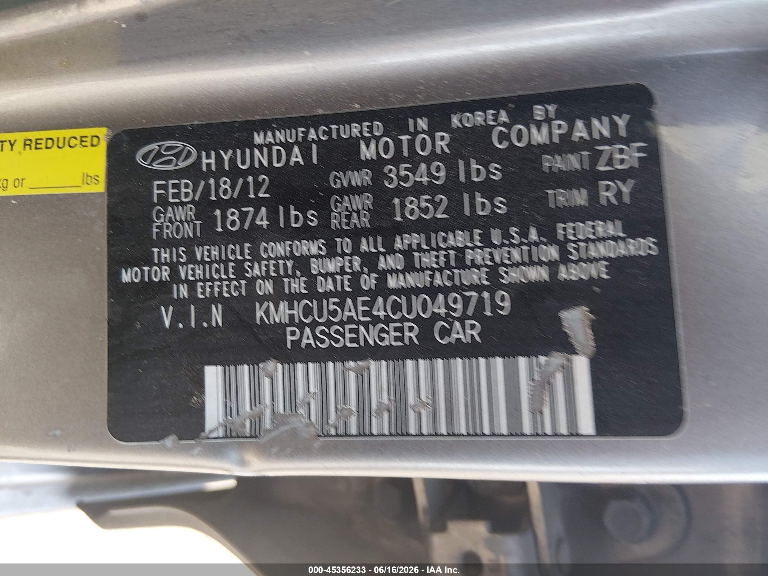 2012 Hyundai Accent Se Gray vin: KMHCU5AE4CU049719