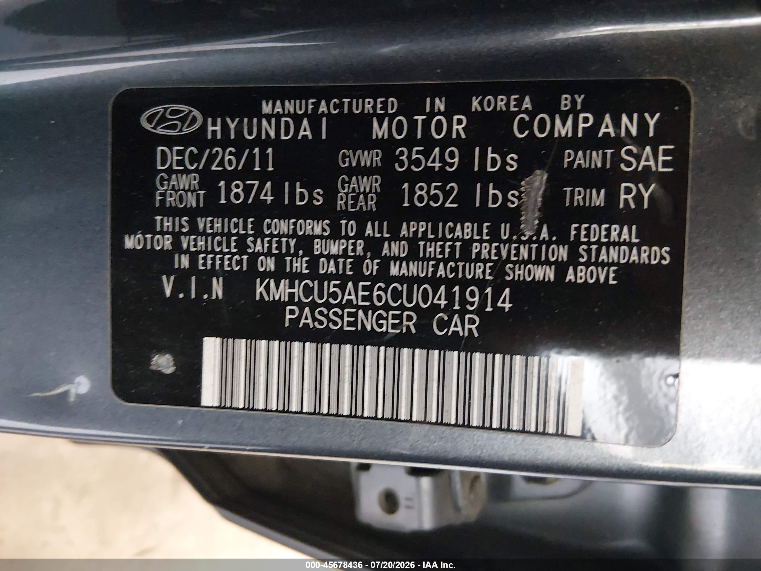2012 Hyundai Accent Se Gray vin: KMHCU5AE6CU041914